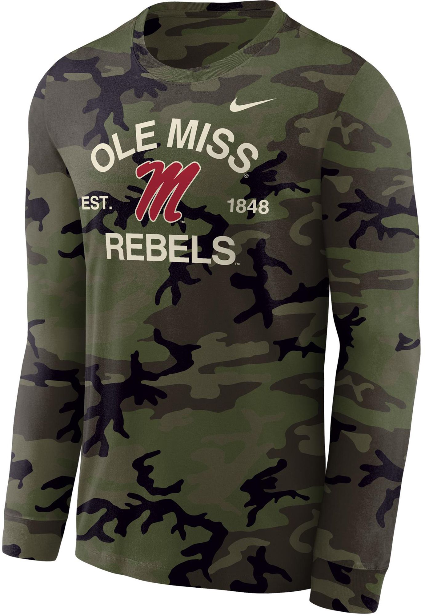 Nike Army カレッジ アメフトTシャツ 新品未使用 XL Nike Men's Ole Miss Rebels Camo 2025 Military Appreciation Long