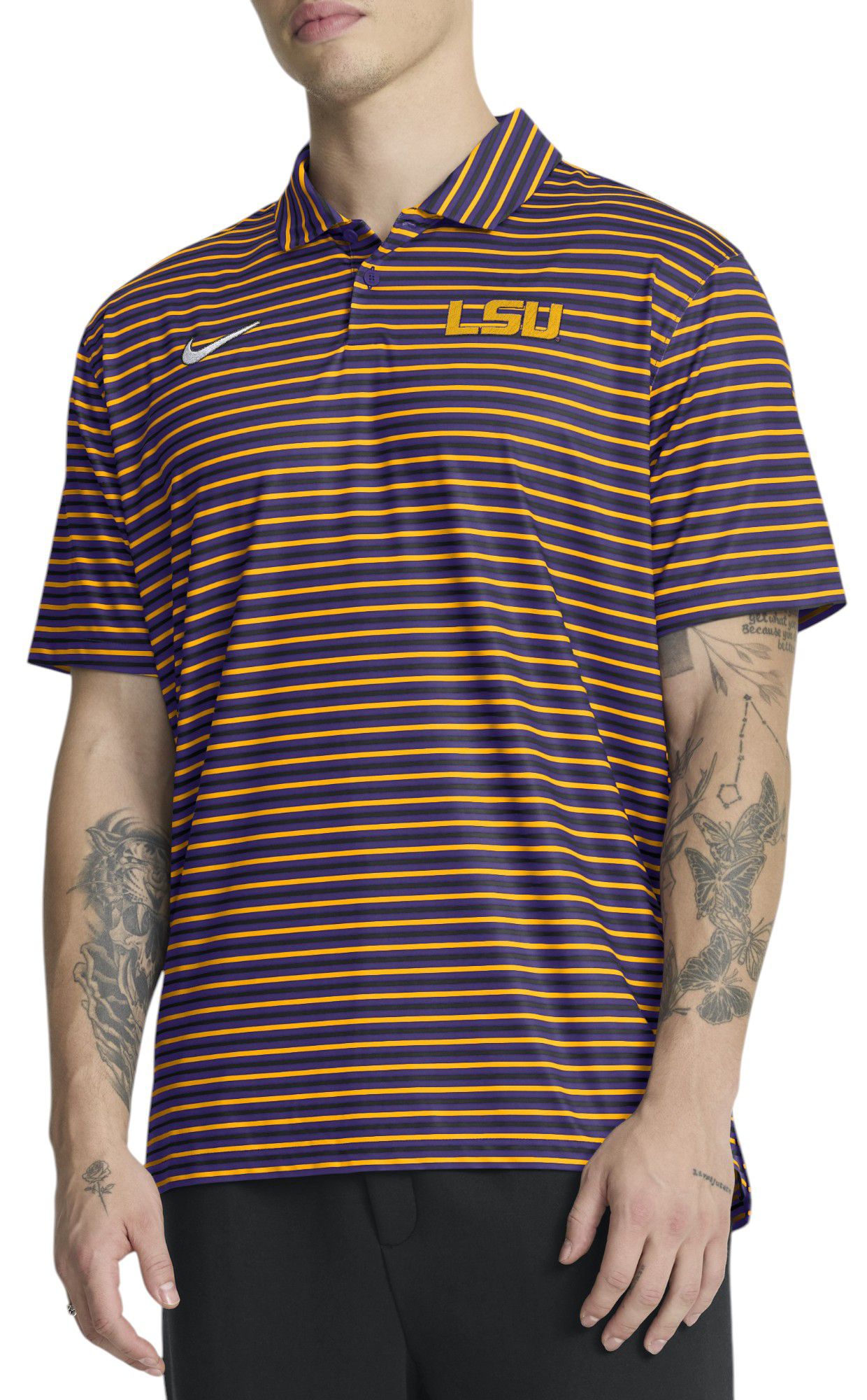Nike Men's LSU Tigers Court Purple Tour Stripe Coaches Premium Polo product image