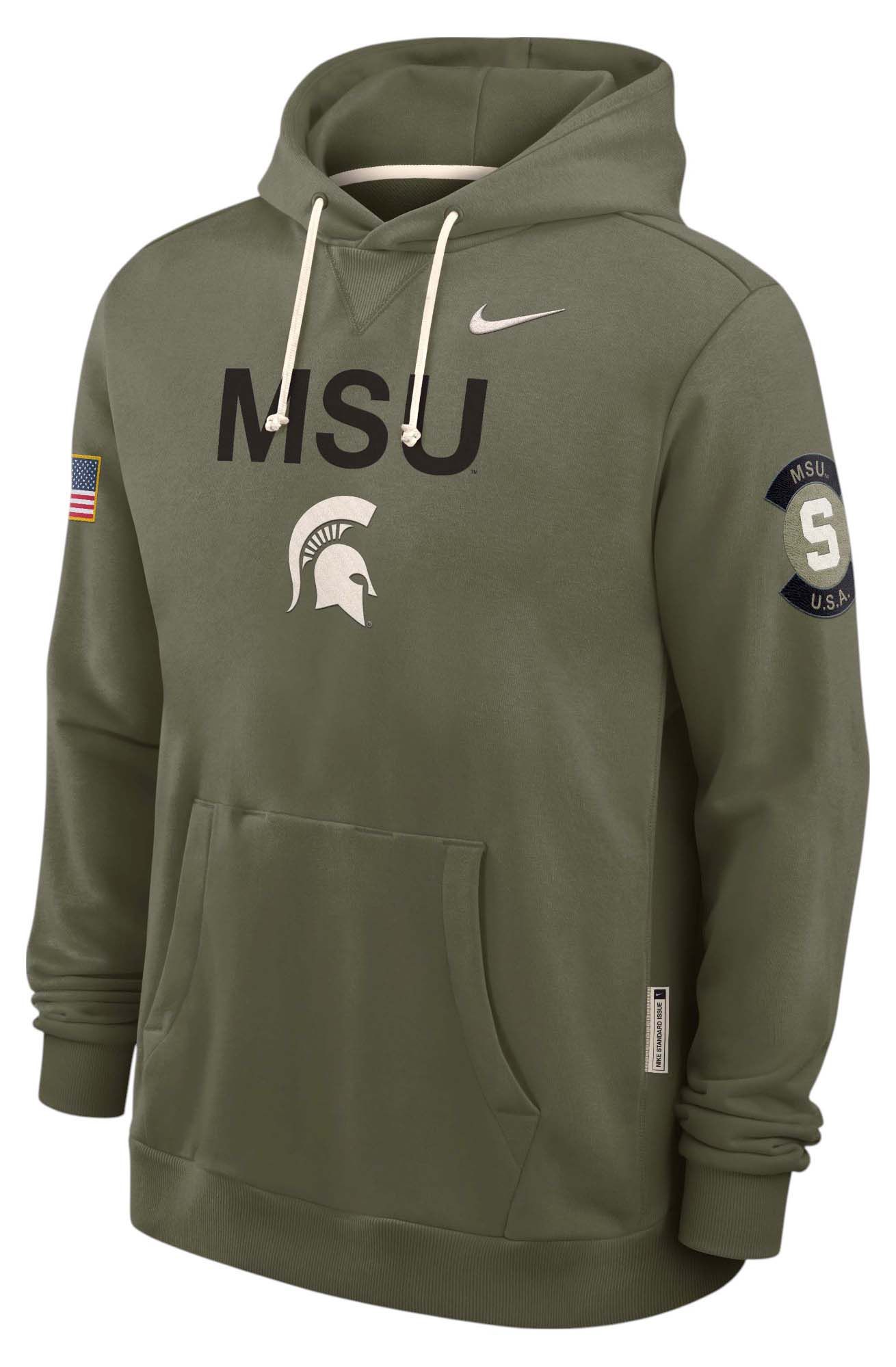 Nike Men's Michigan State Spartans Medium Olive 2025 Military Appreciation Pullover Hoodie product image