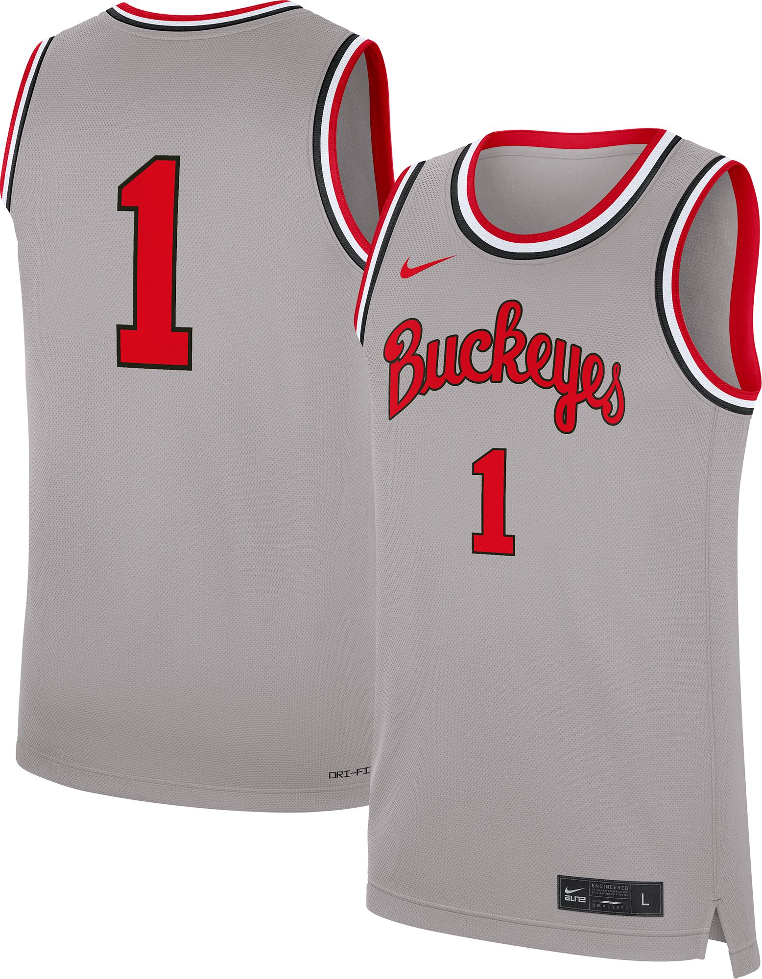 Nike Men's Ohio State Buckeyes Grey Replica Basketball Jersey product image