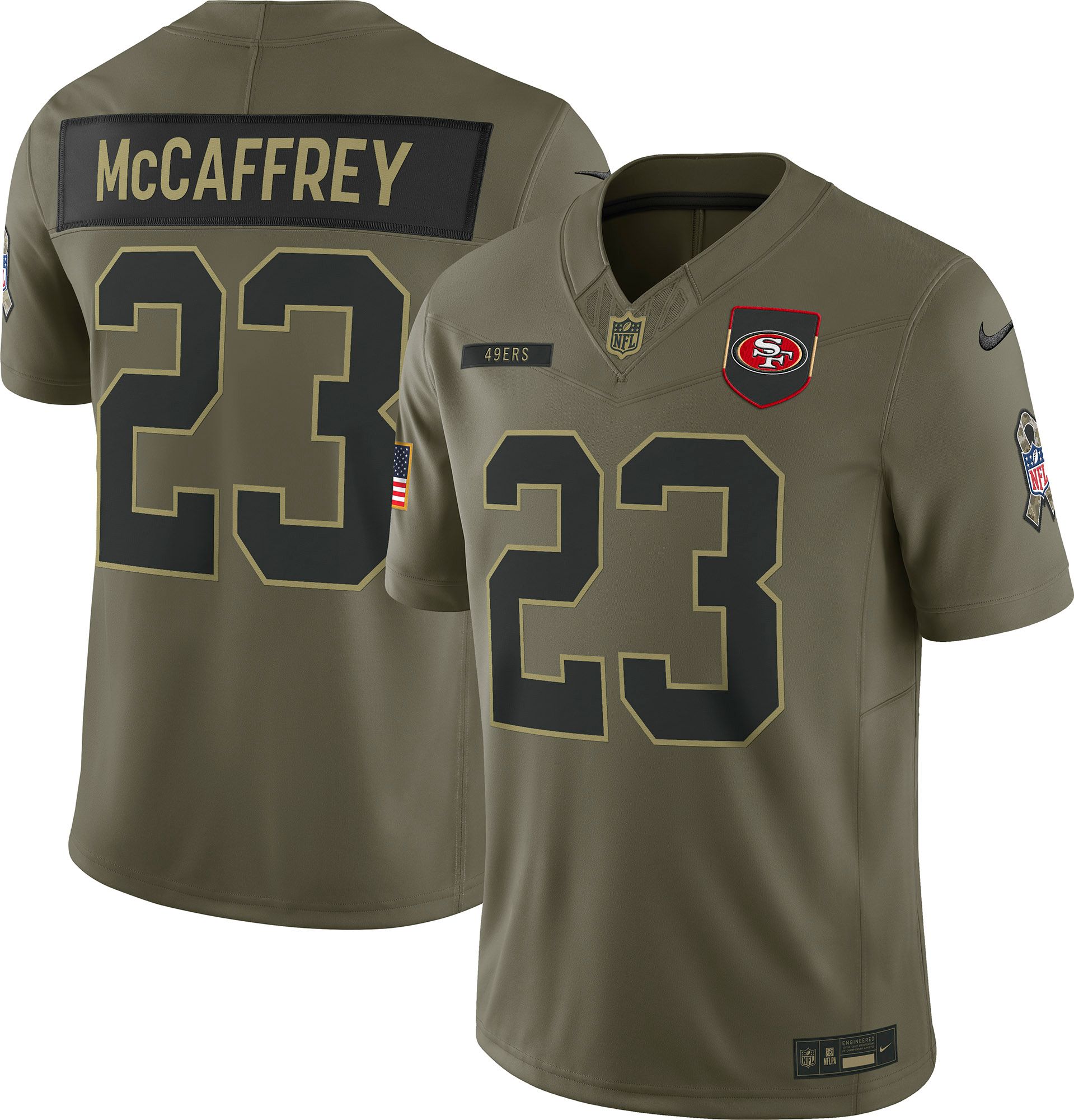 Nike Men's San Francisco 49ers Christian McCaffrey #23 Olive Salute to Service Limited Jersey product image