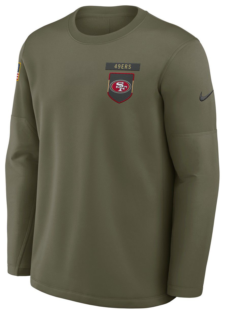Nike Men's San Francisco 49ers Olive Salute To Service 2025 Coaches Therma-FIT Crew Sweatshirt product image