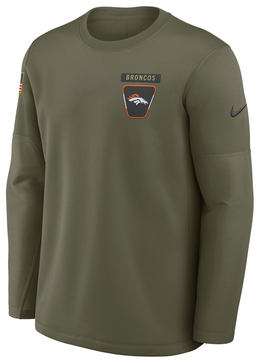 Nike Men's Denver Broncos Olive Salute To Service 2025 Coaches Therma-FIT Crew Sweatshirt product image