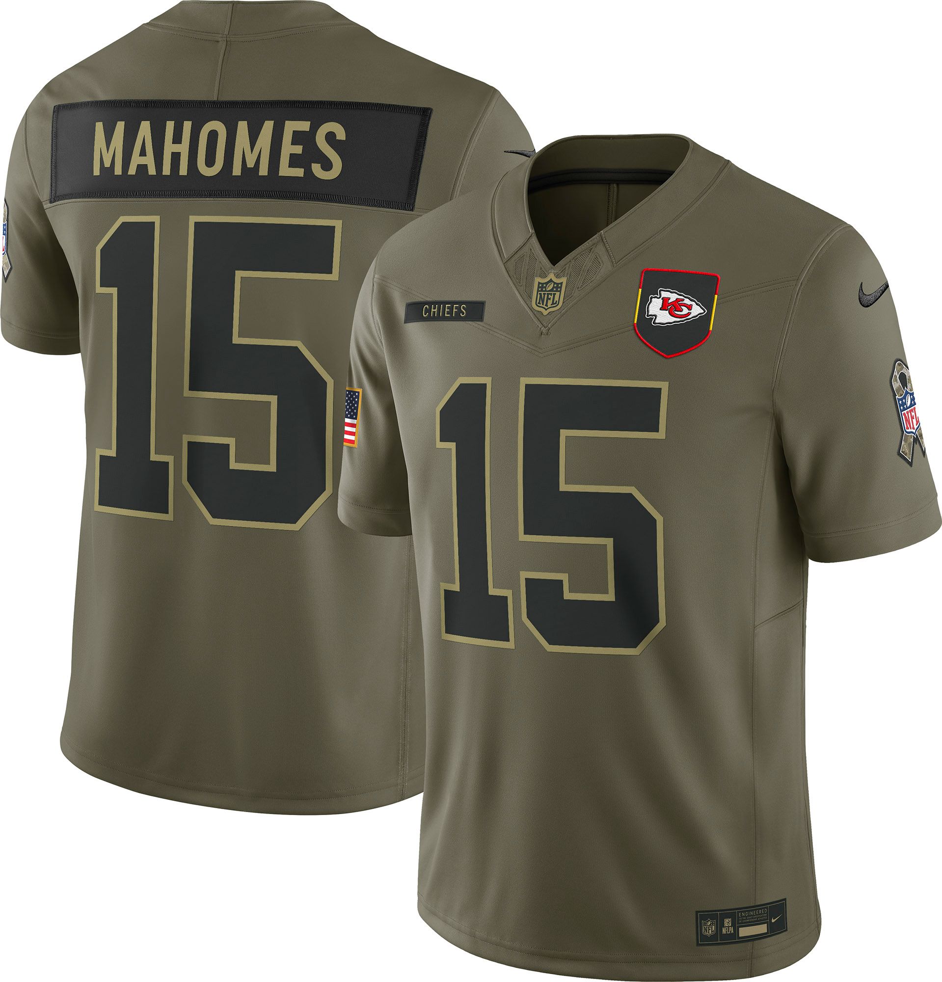 Nike Men's Kansas City Chiefs Patrick Mahomes #15 Olive Salute to Service Limited Jersey product image