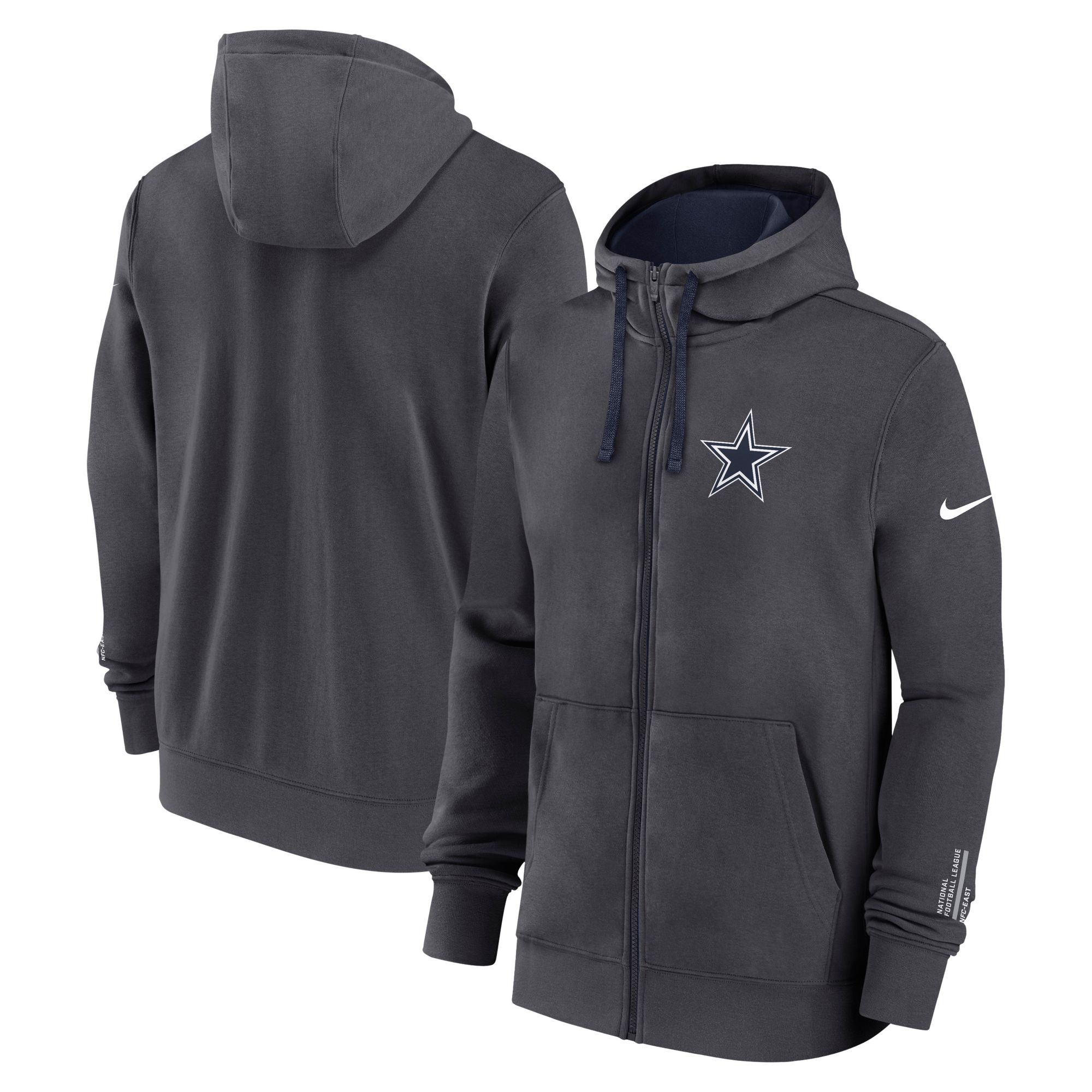 Nike Men's Dallas Cowboys Anthracite Rewind Club Fleece Full-Zip Hoodie product image
