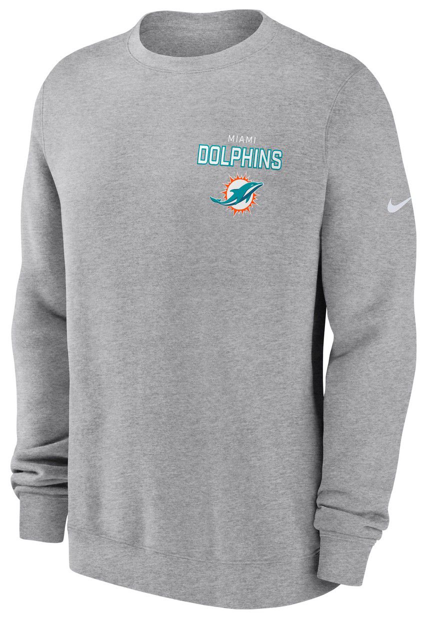 Nike Men's Miami Dolphins Dark Grey Heather Club Fleece Crew Pullover Sweatshirt product image