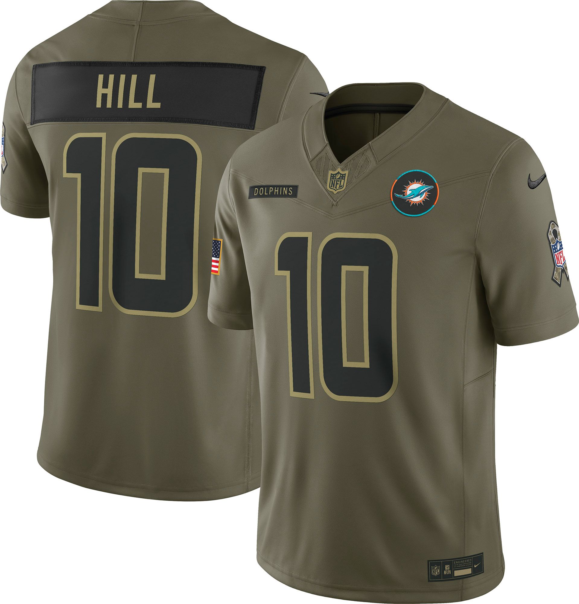 Nike Men's Miami Dolphins Tyreek Hill #10 Olive Salute to Service 2025 Limited Jersey product image