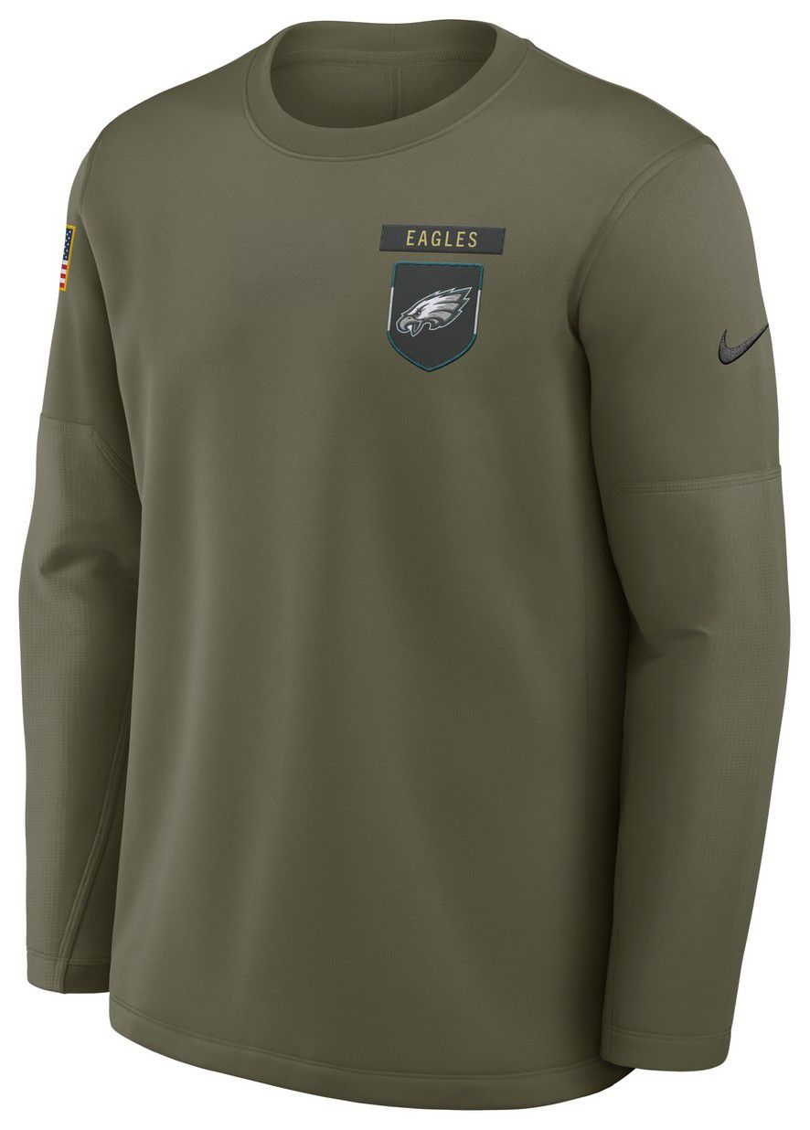 Nike Men's Philadelphia Eagles Olive Salute To Service 2025 Coaches Therma-FIT Crew Sweatshirt product image