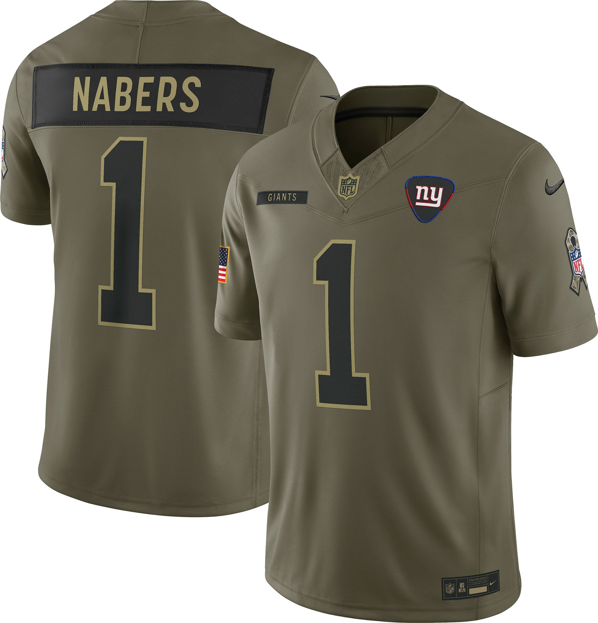 Nike Men's New York Giants Malik Nabers #1 Olive Salute to Service Limited Jersey product image