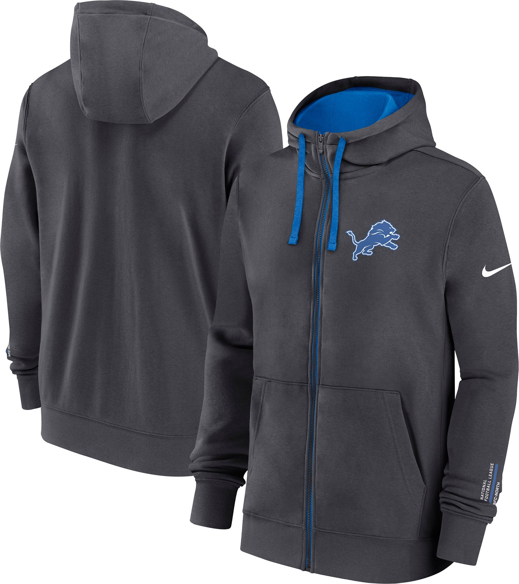 Nike Men's Detroit Lions Anthracite Club Full-Zip Hoodie | Dick's