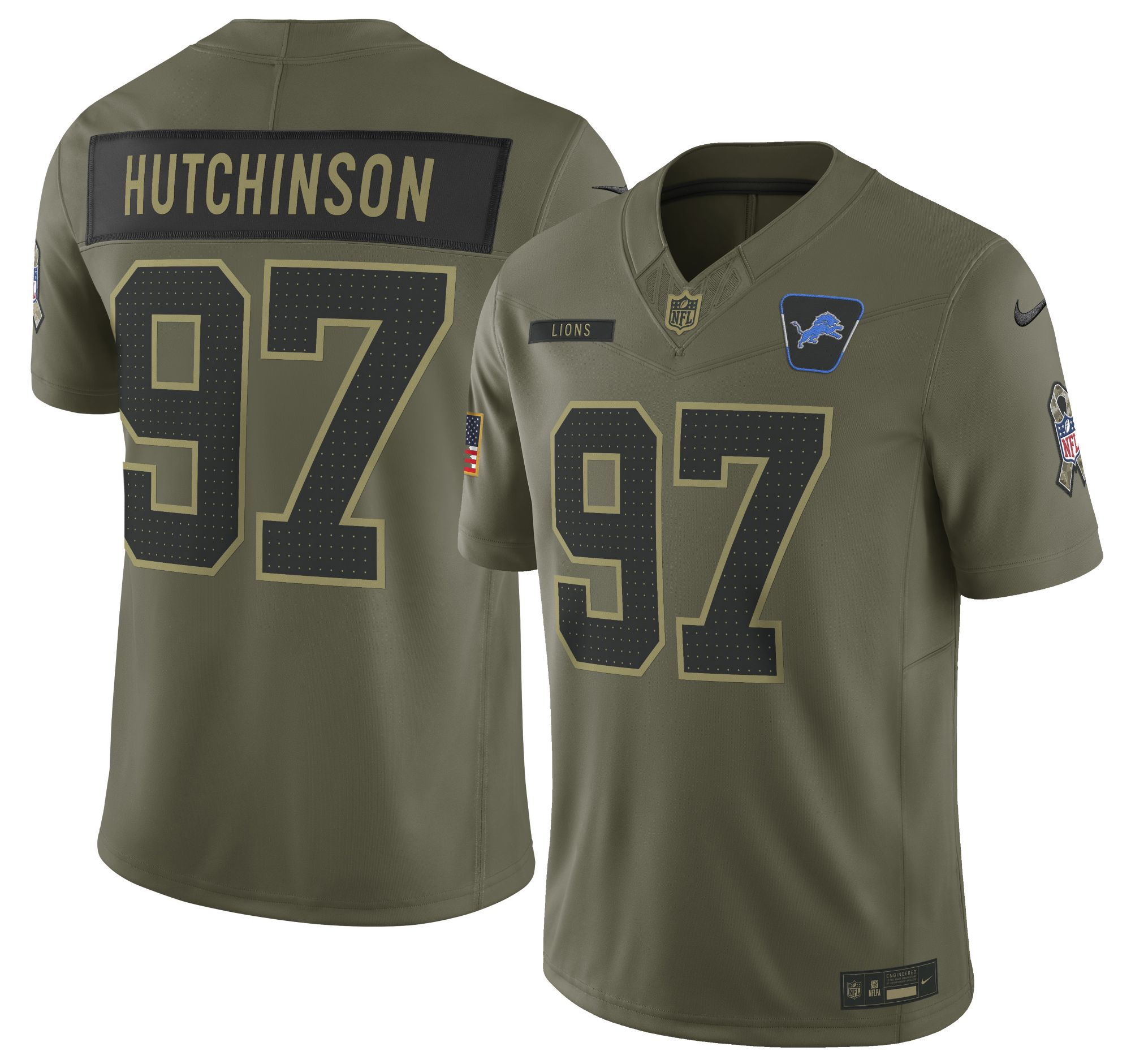 Nike Men's Detroit Lions Aidan Hutchinson #97 Olive Salute to Service Limited Jersey product image