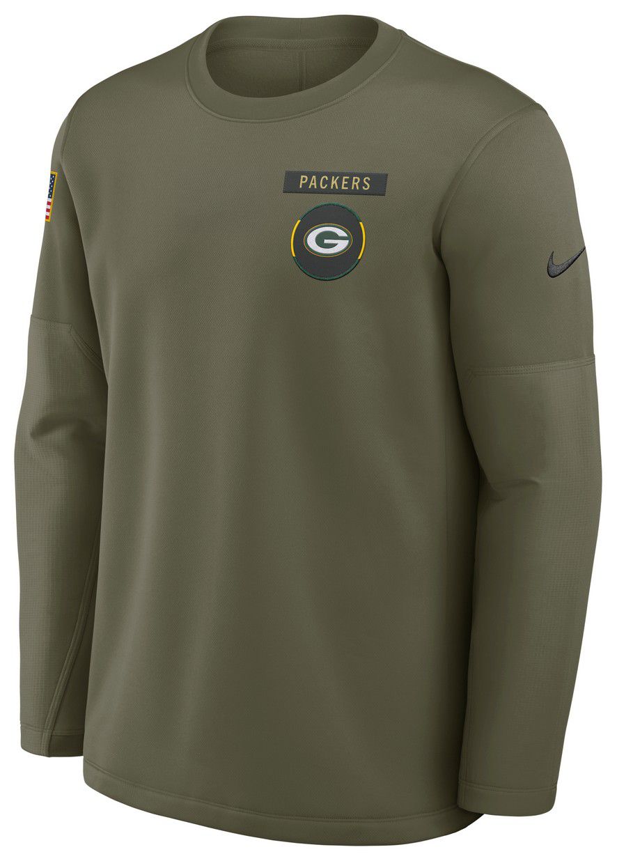 Nike Men's Green Bay Packers Olive Salute To Service 2025 Coaches Therma-FIT Crew Sweatshirt product image