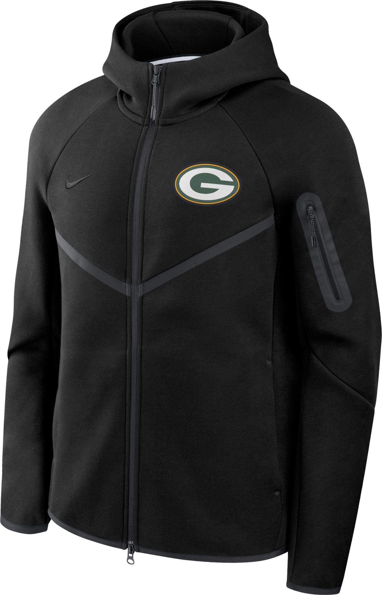 Nike Men's Green Bay Packers Black Tech Fleece Full-Zip Windrunner Hoodie product image