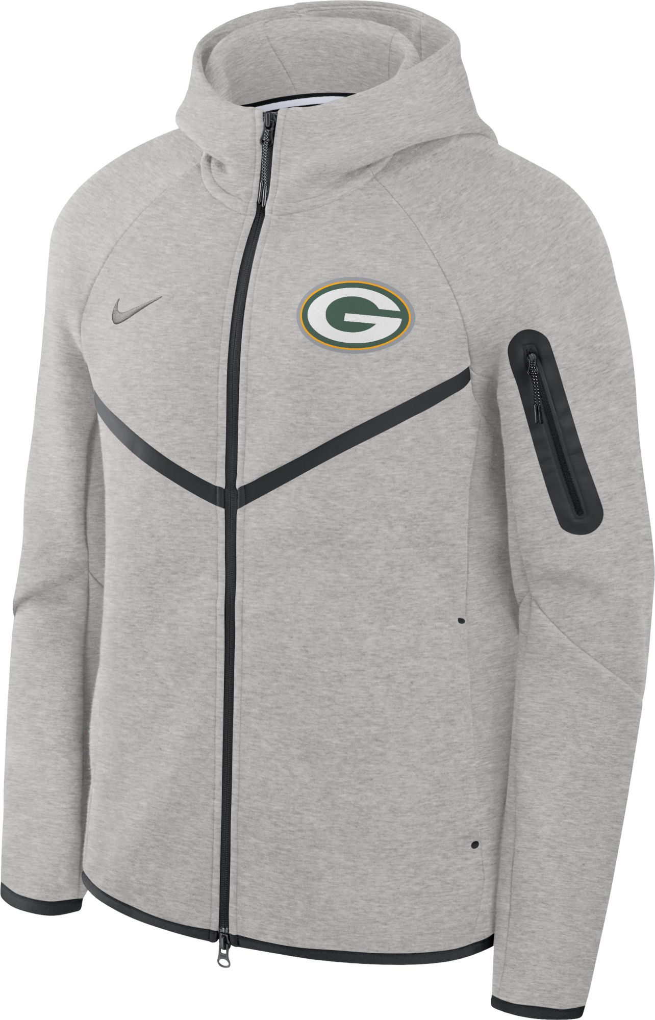 Nike Men's Green Bay Packers Dark Grey Heather Tech Fleece Full-Zip Windrunner Hoodie product image