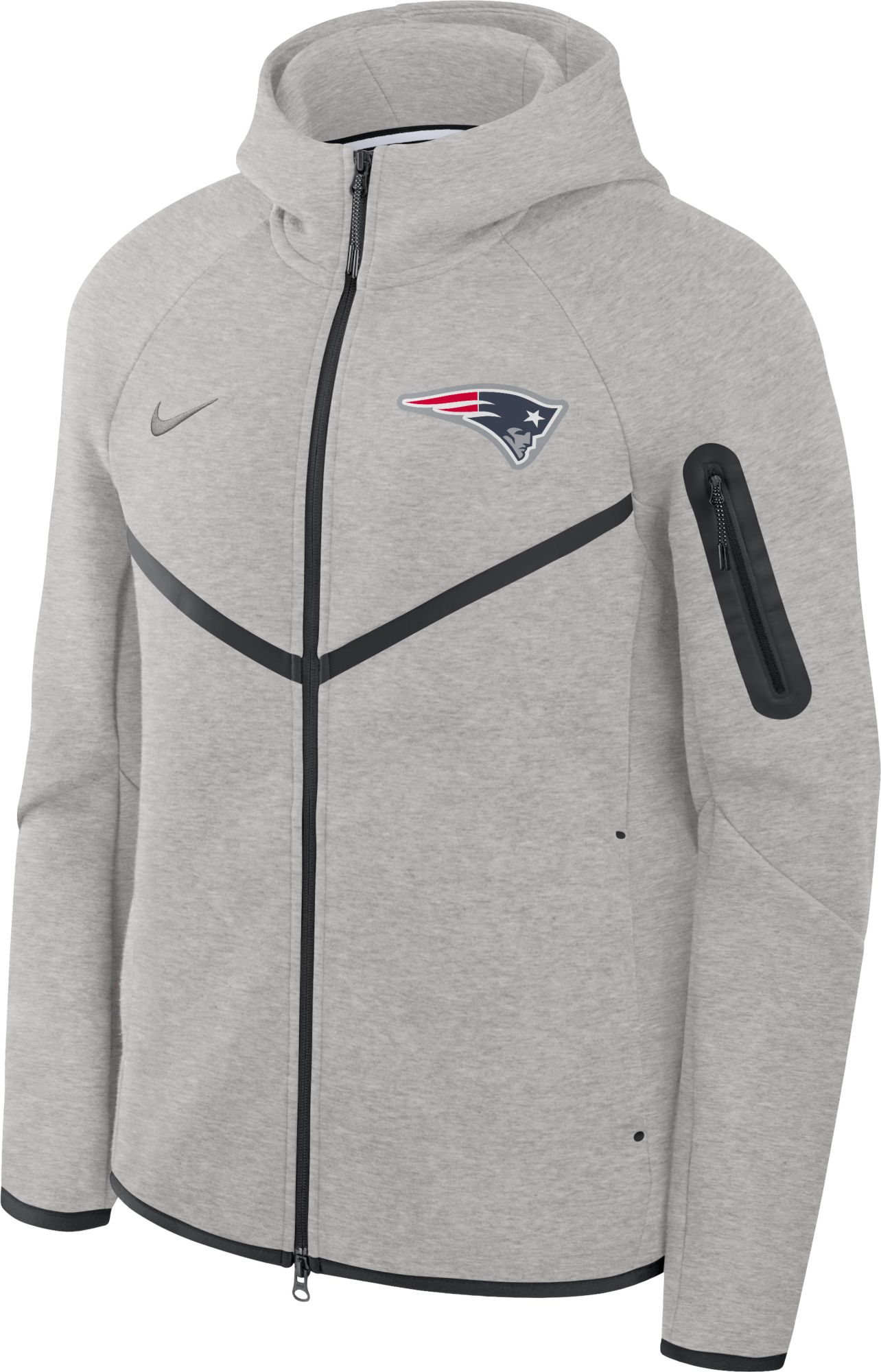 Nike Men's New England Patriots Dark Grey Heather Tech Fleece Full-Zip Windrunner Hoodie product image