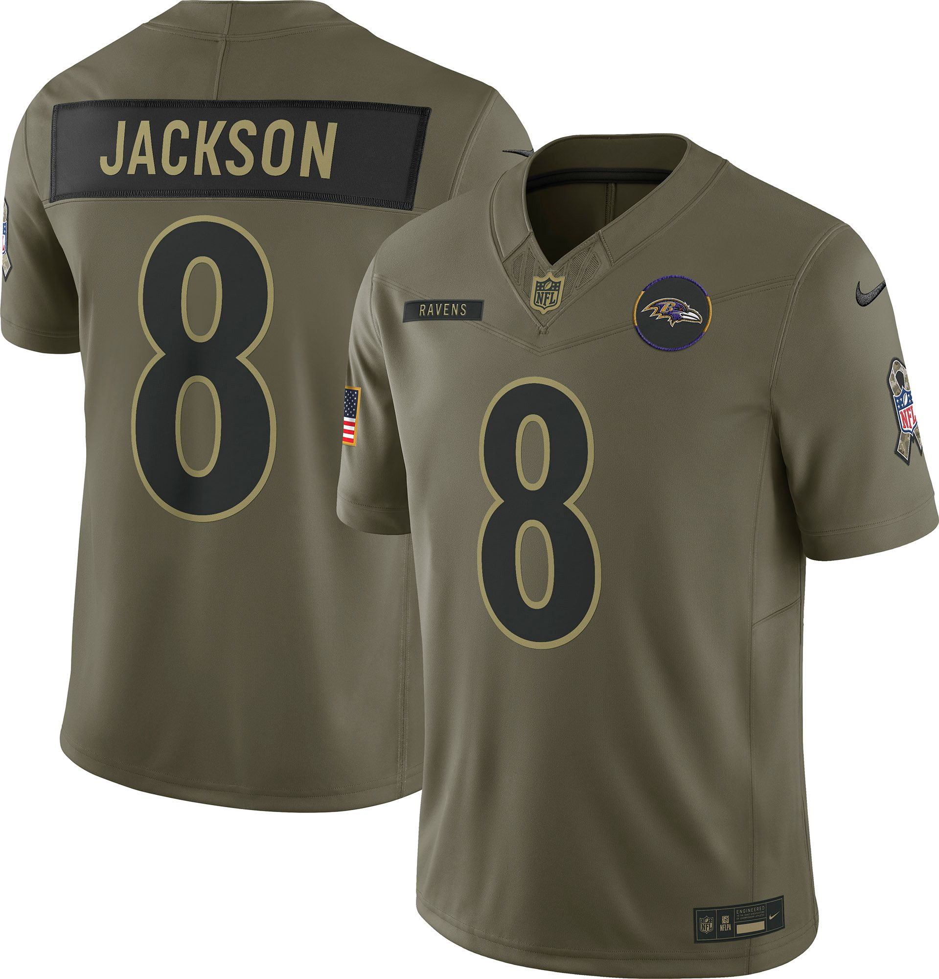 Nike Men's Baltimore Ravens Lamar Jackson #8 Olive Salute to Service Limited Jersey product image