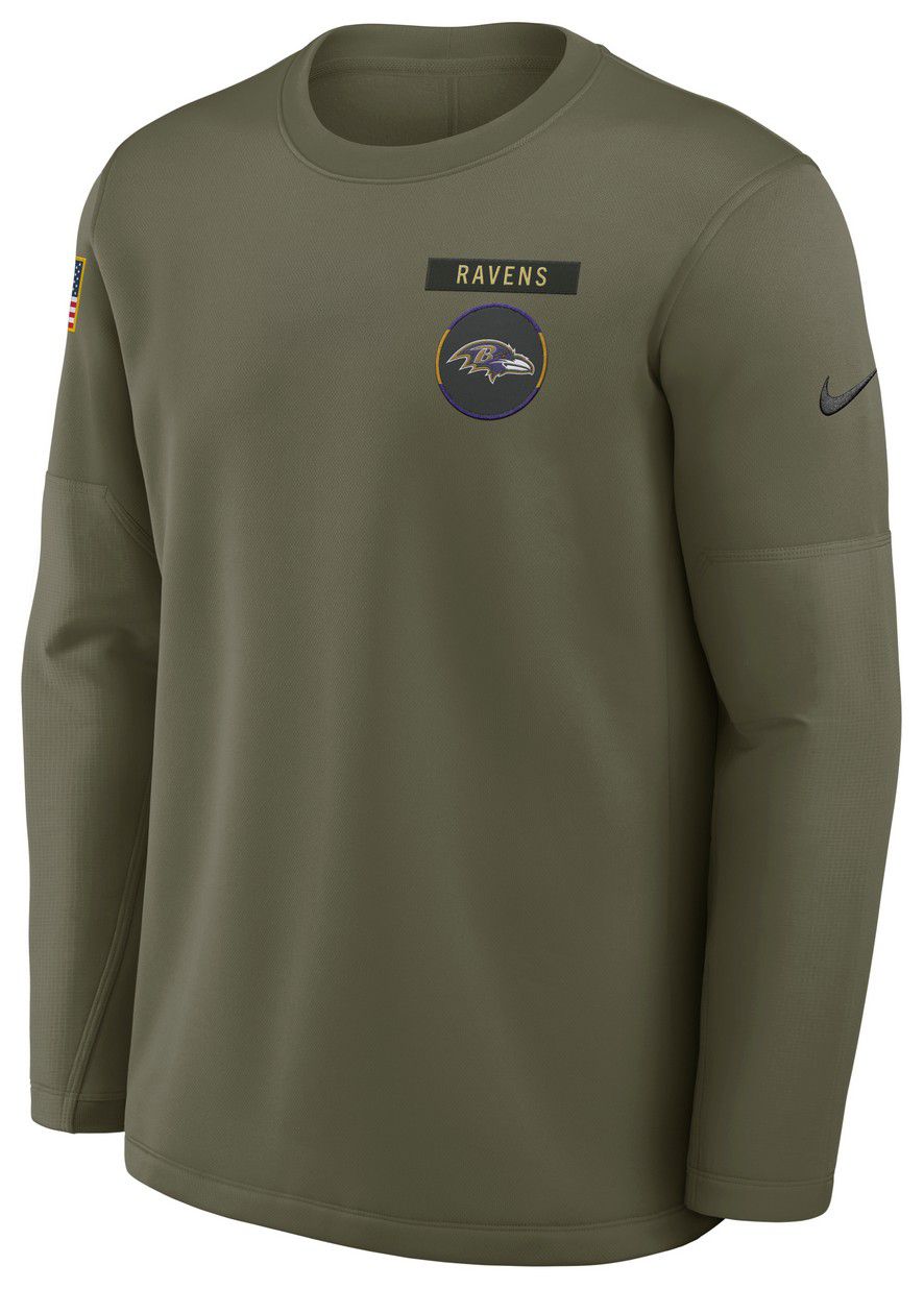 Nike Men's Baltimore Ravens Olive Salute To Service 2025 Coaches Therma-FIT Crew Sweatshirt product image