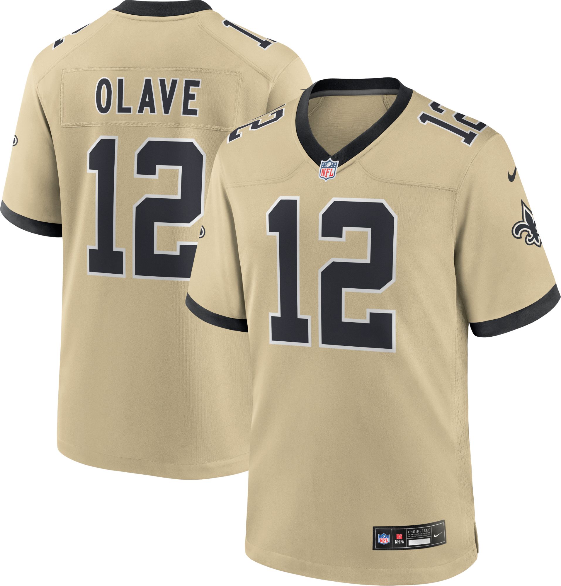 Nike Men's New Orleans Saints Chris Olave #12 Team Gold Game Alternate Jersey product image