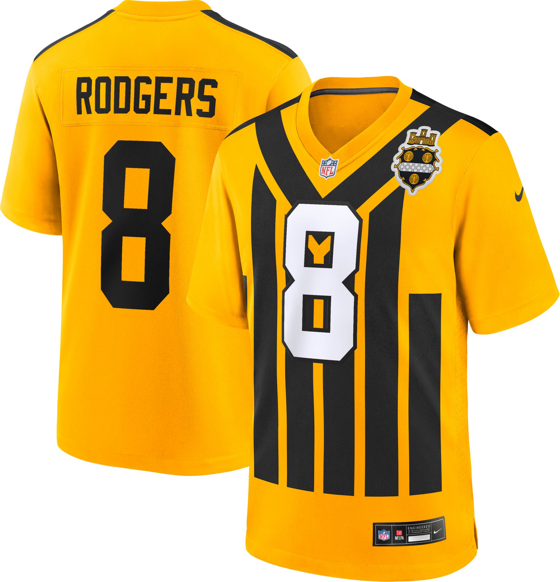 Nike Men's Pittsburgh Steelers Aaron Rodgers #8 Alternate 1933 Throwback Gold Game Jersey product image