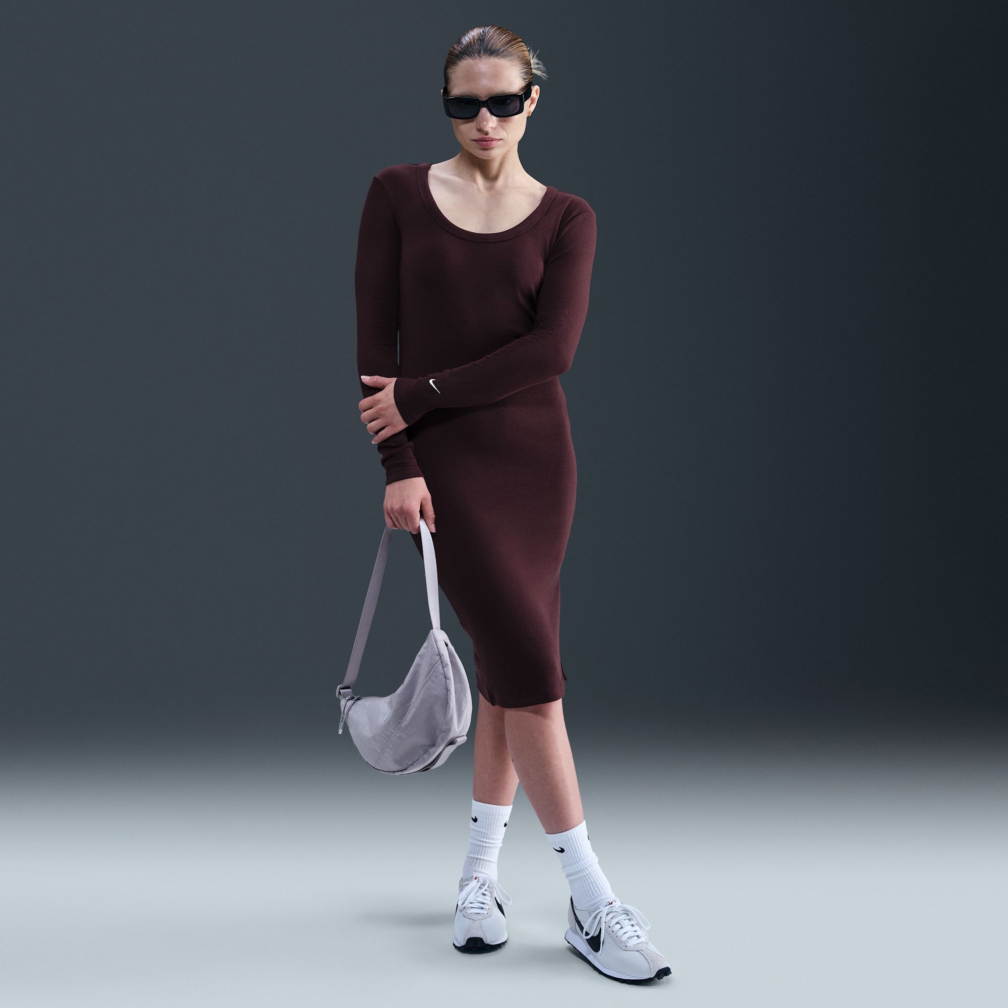 Nike Women's Sportswear Chill Knit Tight Long-Sleeve Midi Mini-Rib Dress product image