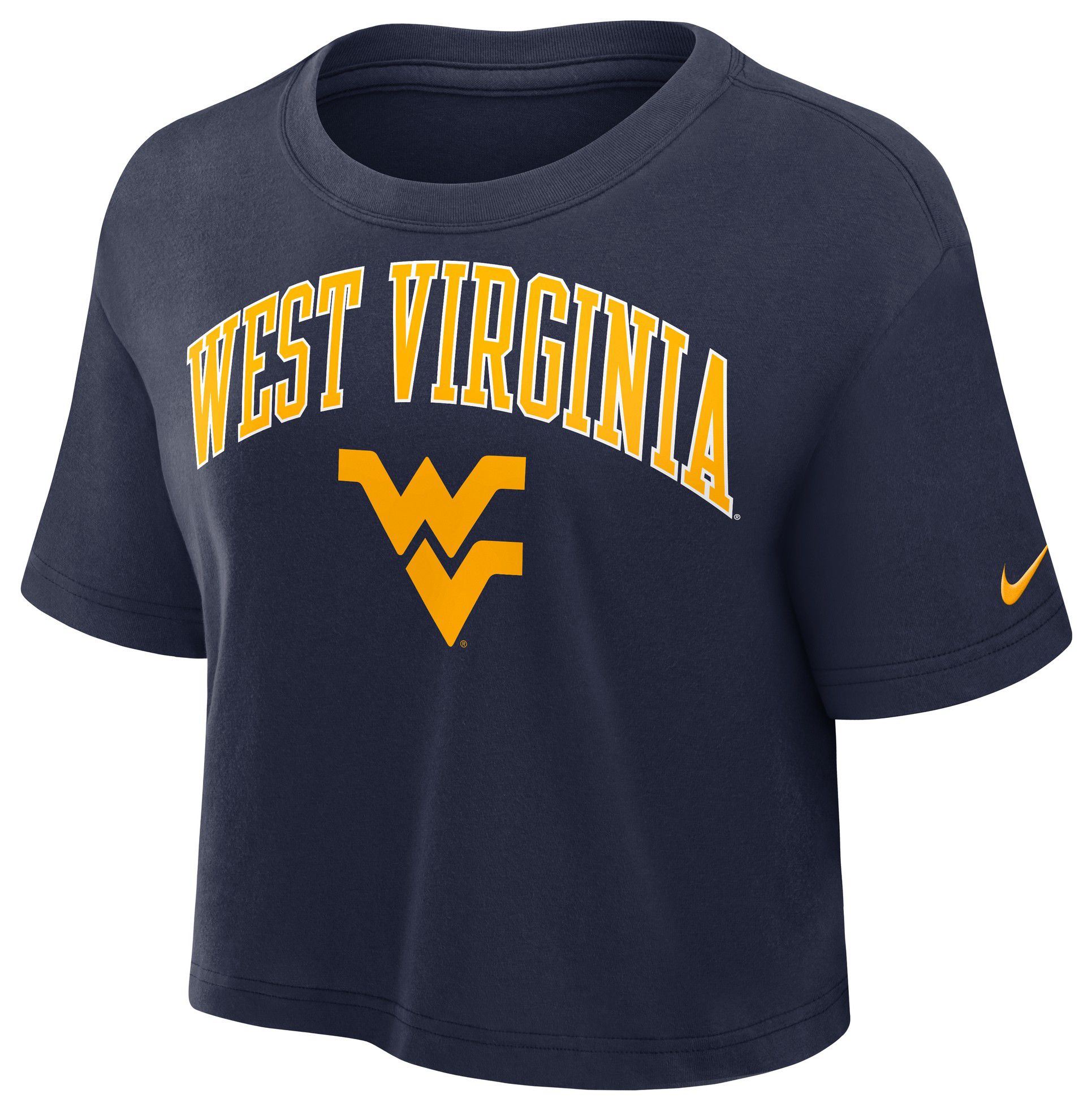 Nike Women's West Virginia Mountaineers College Navy Arch Cropped T-Shirt product image
