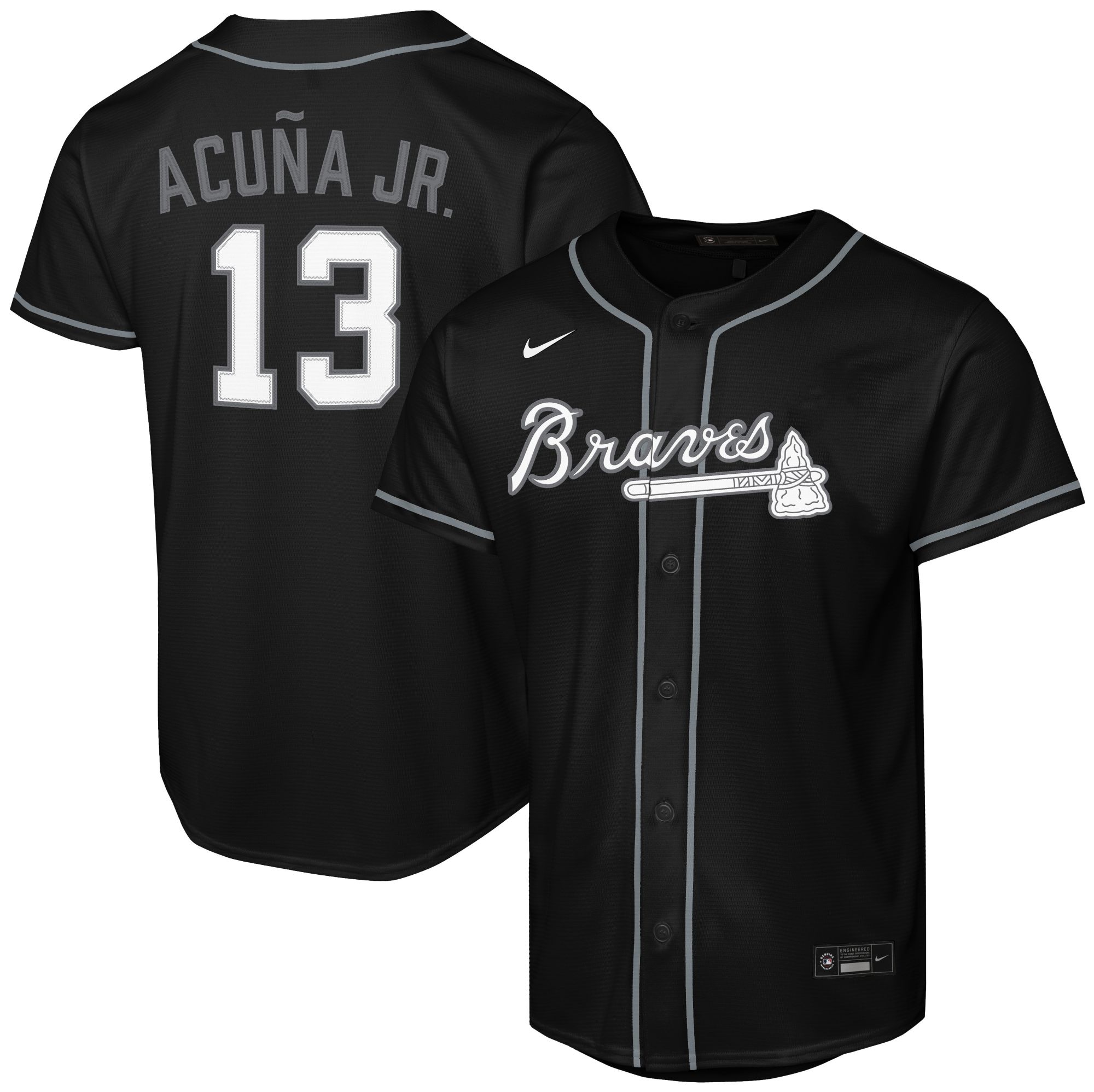 Nike Youth Atlanta Braves Ronald Acuna #13 Black Pitch Black Replica Jersey product image