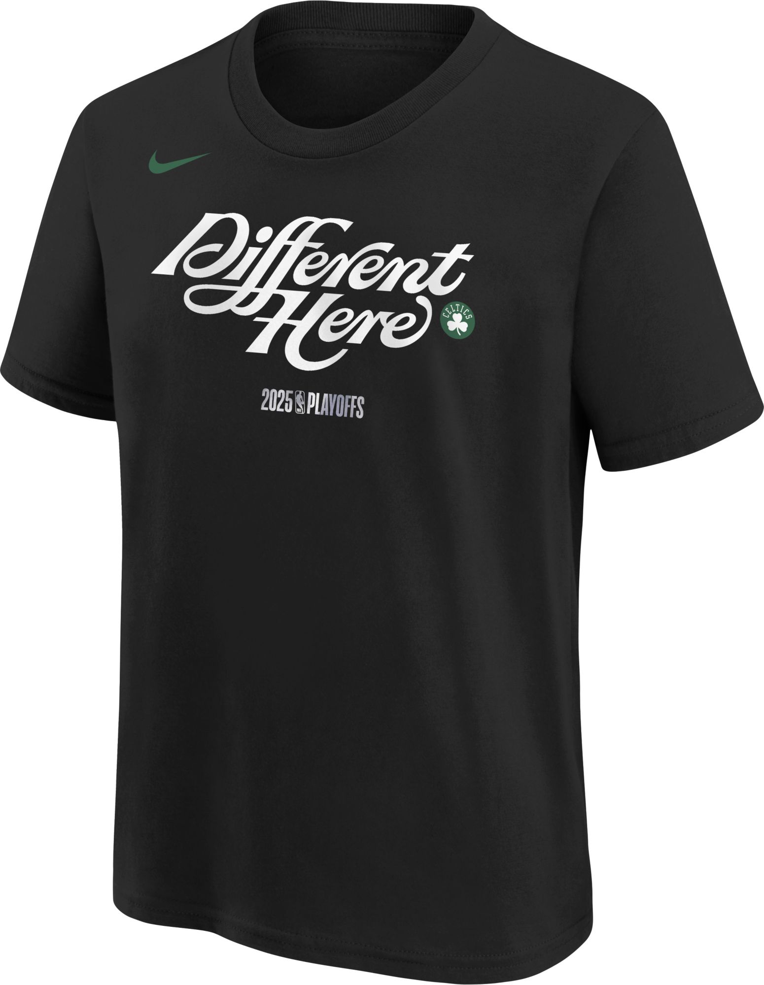 Nike Youth 2024-25 NBA Playoffs Boston Celtics "Different Here" Mantra Black T-Shirt product image