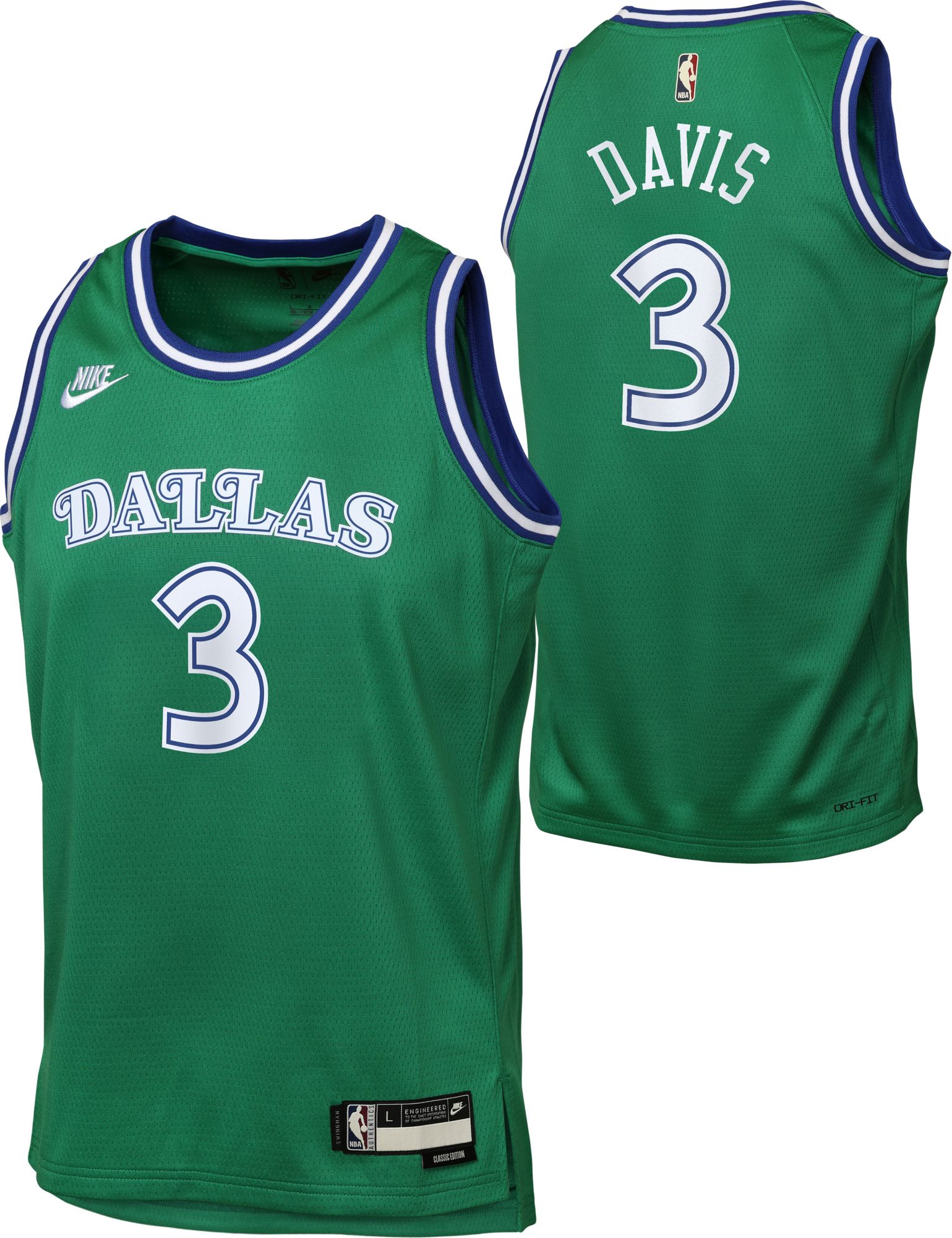 Nike Youth Dallas Mavericks Anthony Davis #3 Green Swingman Hardwood Classics Jersey product image
