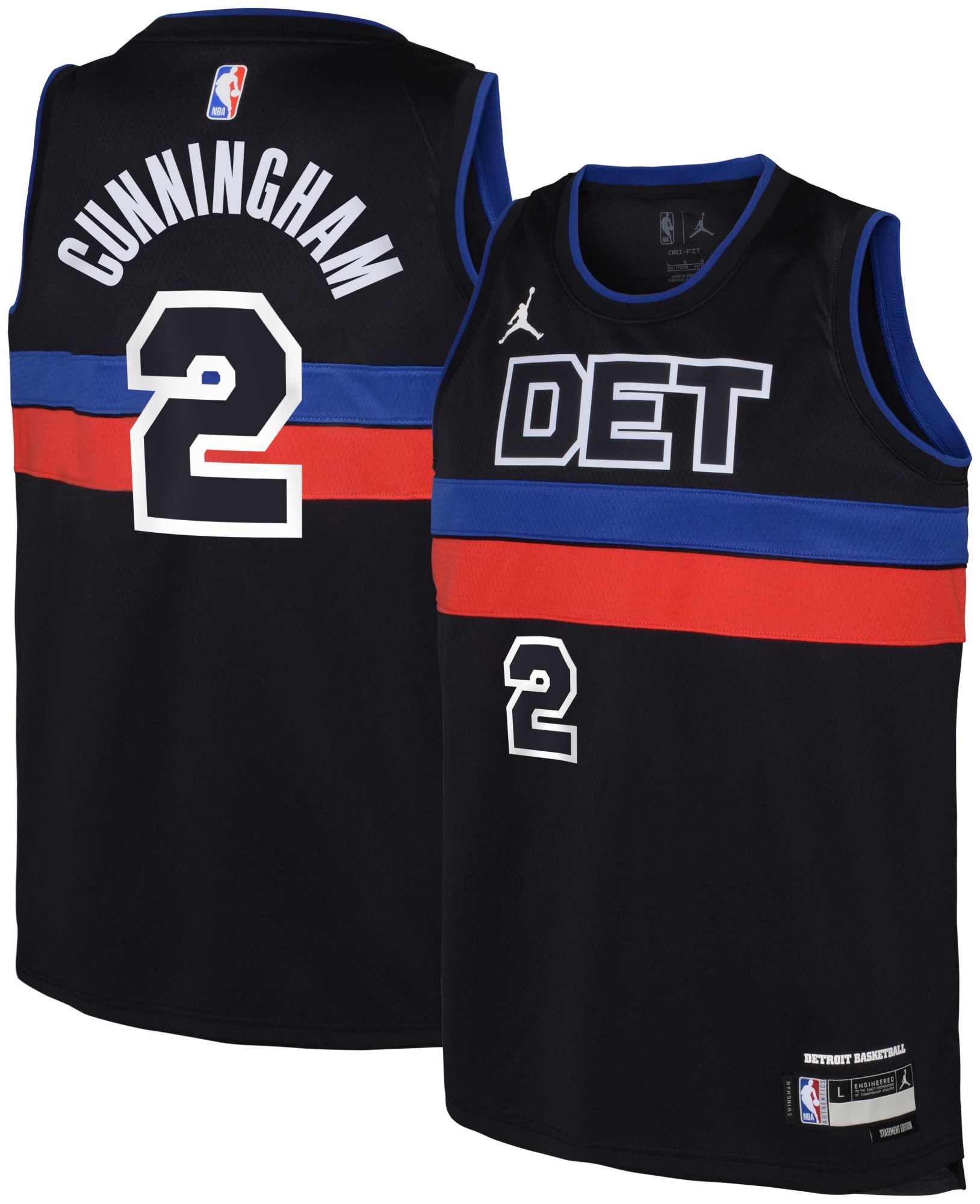 Jordan Youth Detroit Pistons Cade Cunningham #2 Black Swingman Statement Jersey product image