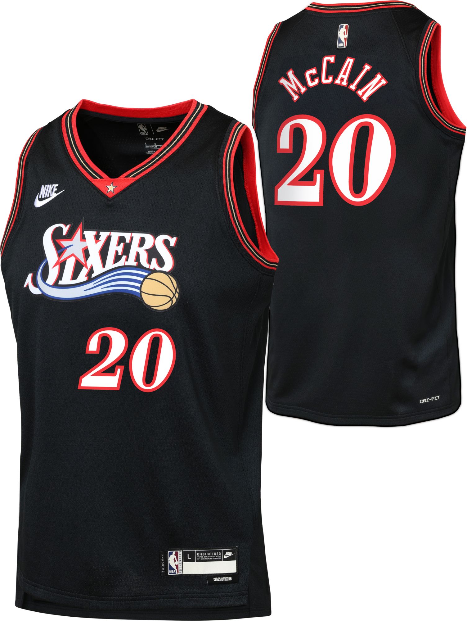 Nike Youth Philadelphia 76ers Jared McCain #20 Black Swingman Hardwood Classics Jersey product image