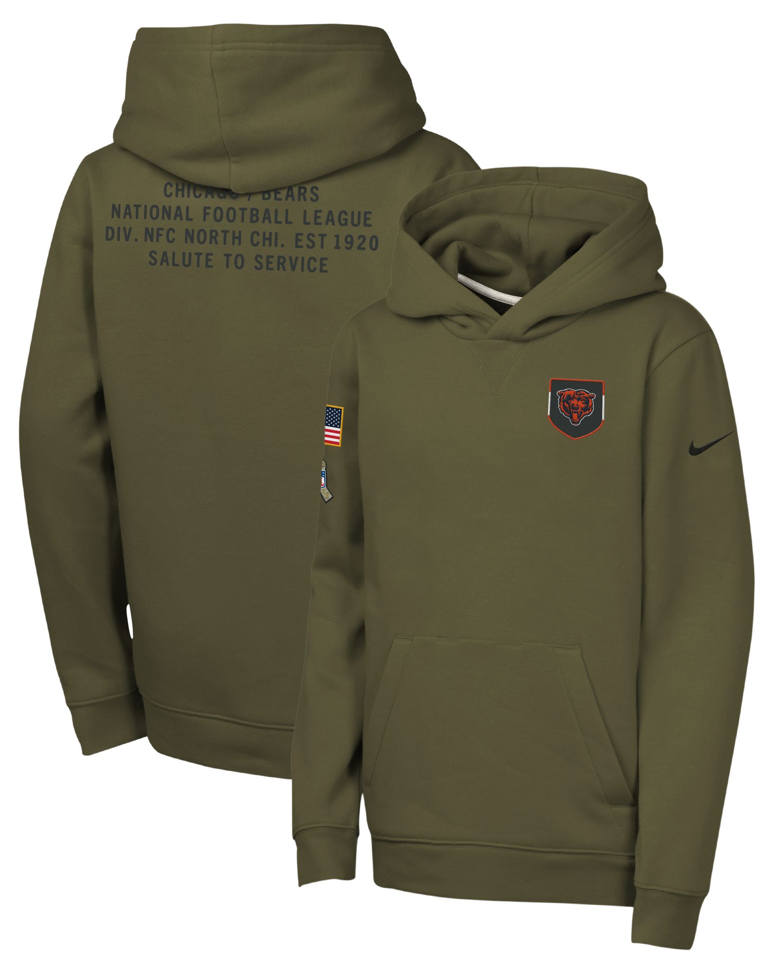 Nike Youth Chicago Bears Olive Salute to Service 2025 Club Fleece Pullover Hoodie product image