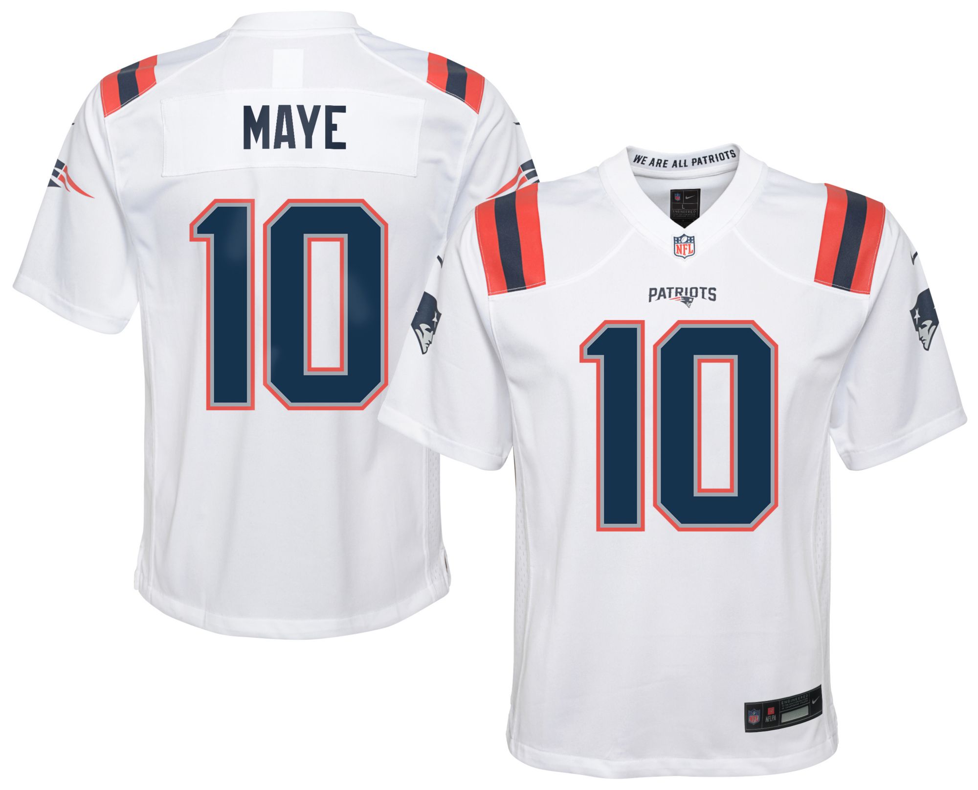 Nike Youth New England Patriots Drake Maye #10 White Game Jersey product image