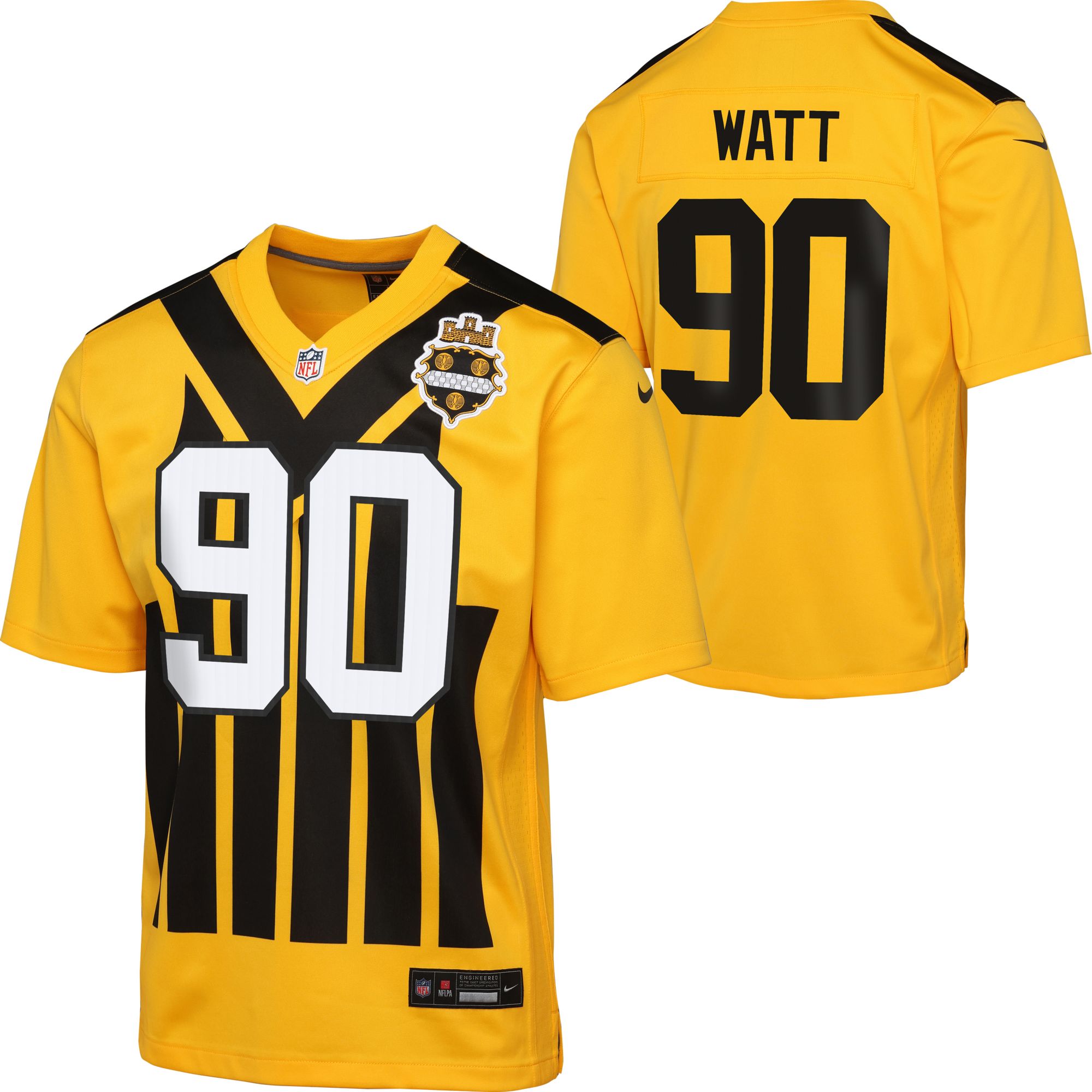 Nike Youth Pittsburgh Steelers T.J. Watt #90 Alternate 1933 Throwback Gold Game Jersey product image