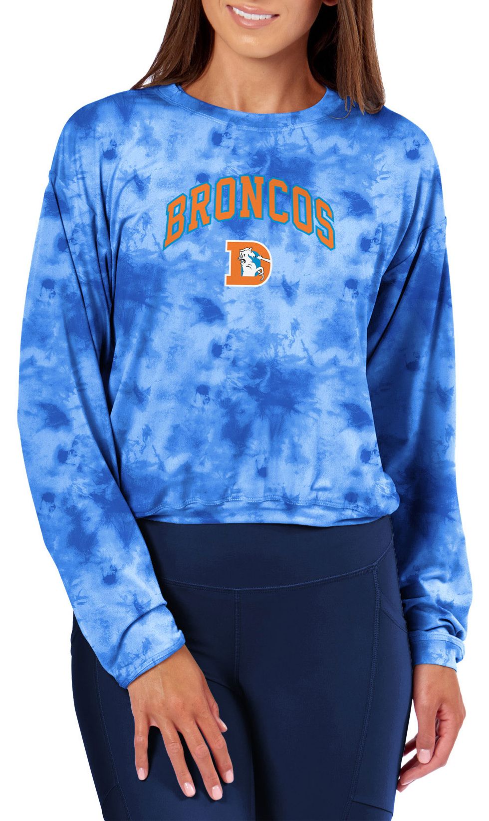 Certo Women's Denver Broncos Blue Tie Dye Script Long Sleeve T-Shirt product image