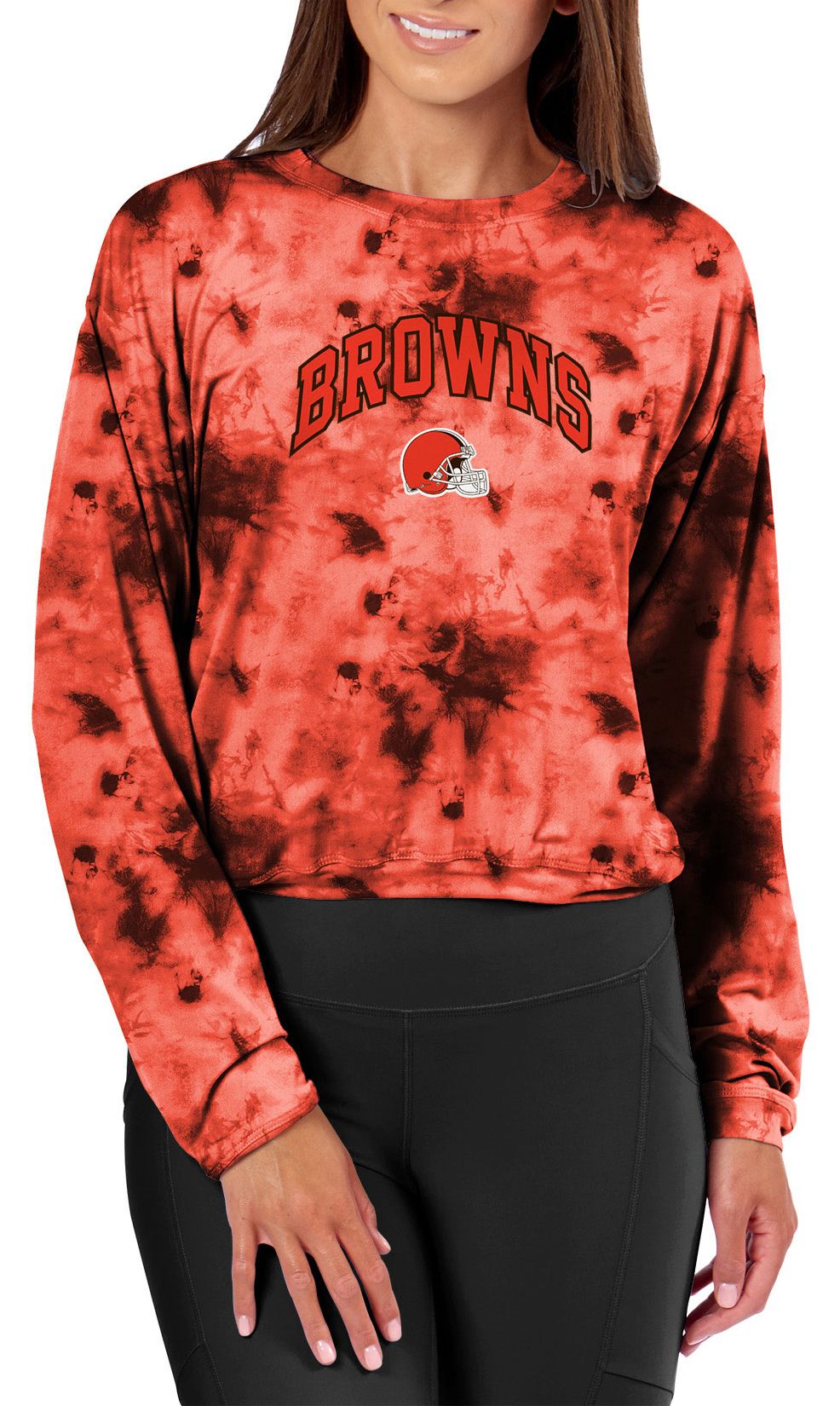 Certo Women's Cleveland Browns Orange Tie Dye Script Long Sleeve T-Shirt product image