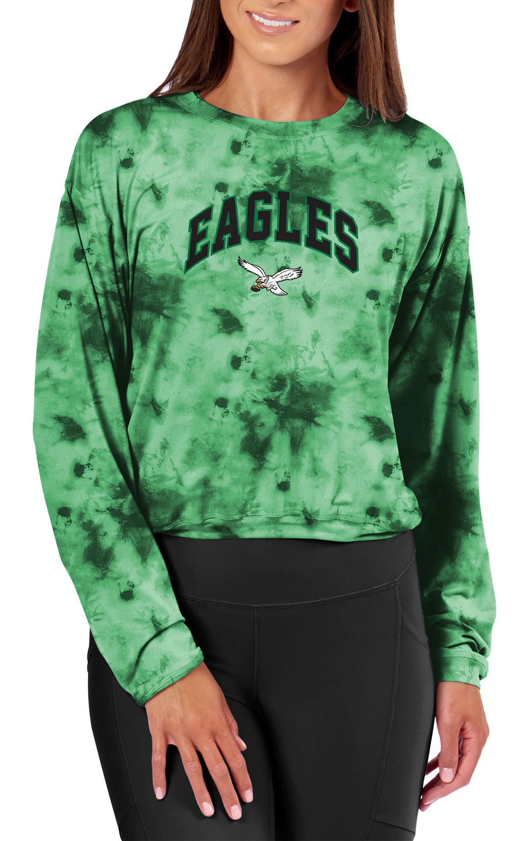 Certo Women's Philadelphia Eagles Green Tie Dye Script Long Sleeve T-Shirt product image