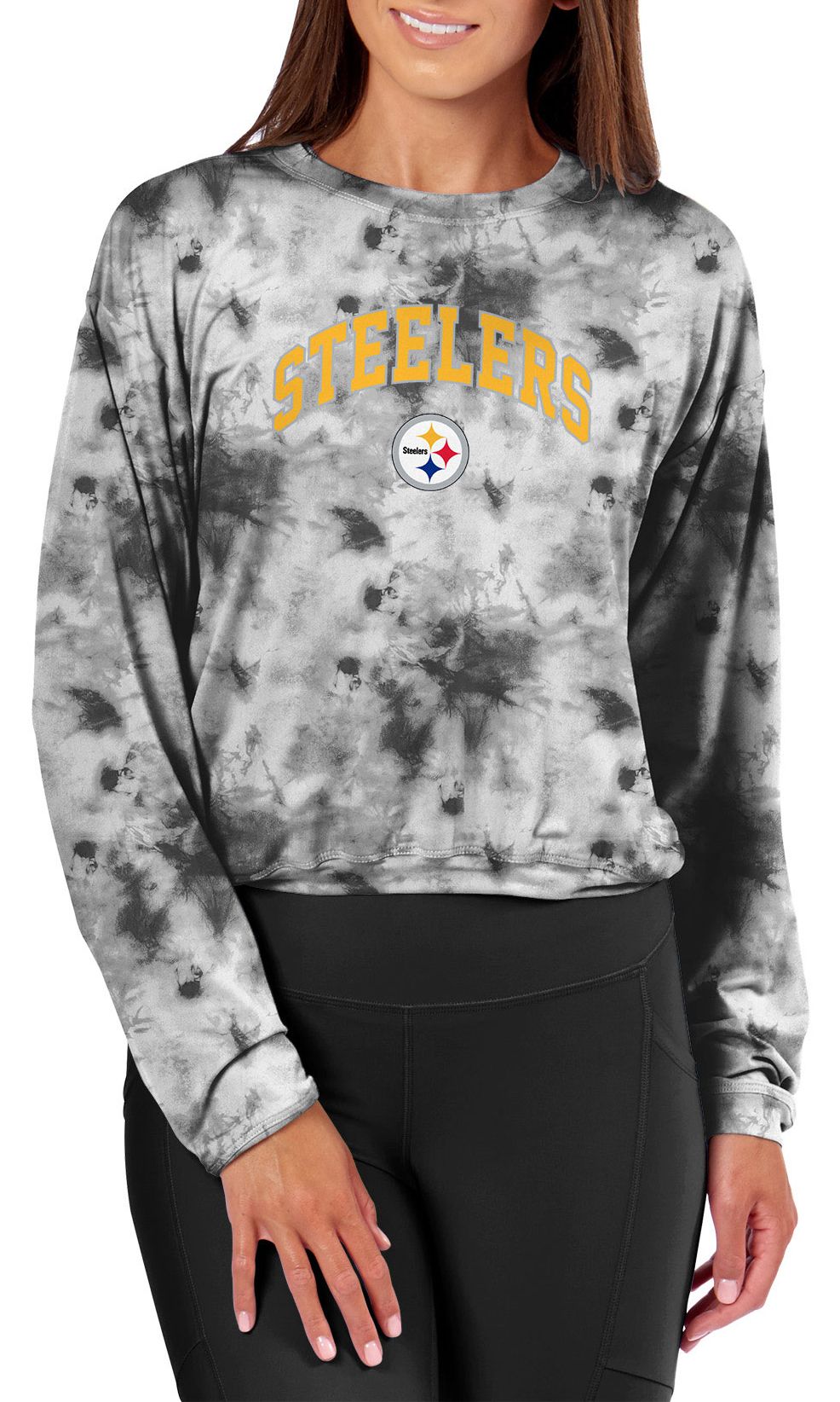 Certo Women's Pittsburgh Steelers Gray Tie Dye Script Long Sleeve T-Shirt product image