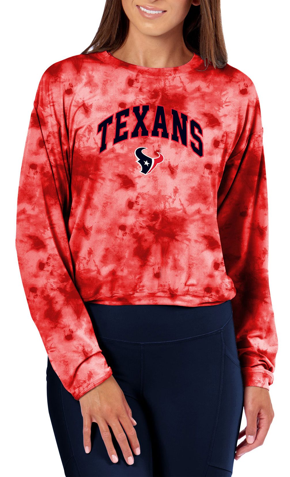 Certo Women's Houston Texans Red Tie Dye Script Long Sleeve T-Shirt product image