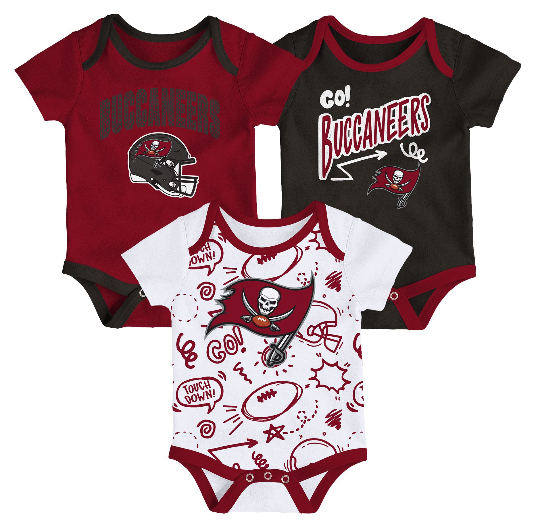 NFL Team Apparel Infant Tampa Bay Buccaneers Red Newborn All Day Play 3-Pack Creeper Set product image