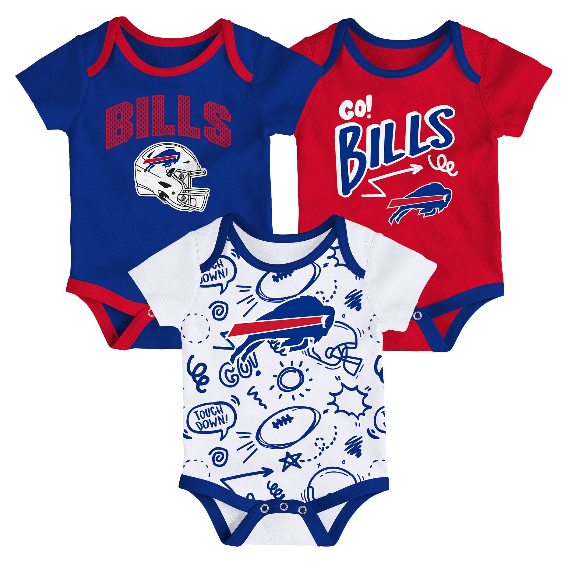 NFL Team Apparel Infant Buffalo Bills Royal Newborn All Day Play 3-Pack Creeper Set product image