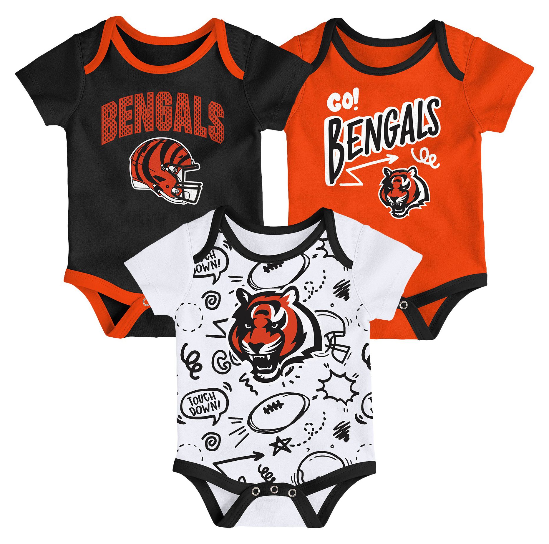 NFL Team Apparel Infant Cincinnati Bengals Black Newborn All Day Play 3-Pack Creeper Set product image