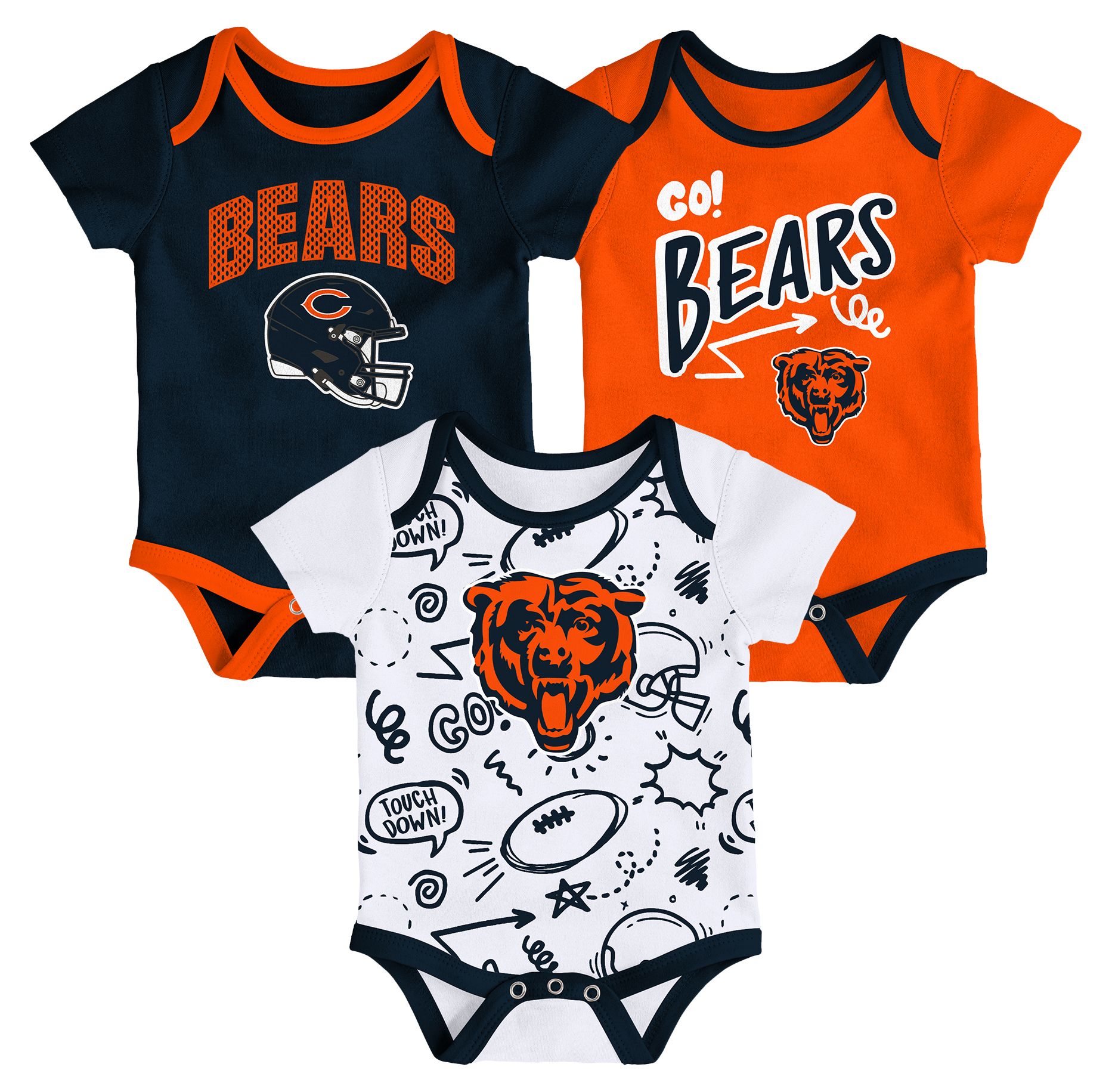 NFL Team Apparel Infant Chicago Bears Navy All Day Play 3-Pack Creeper Set product image