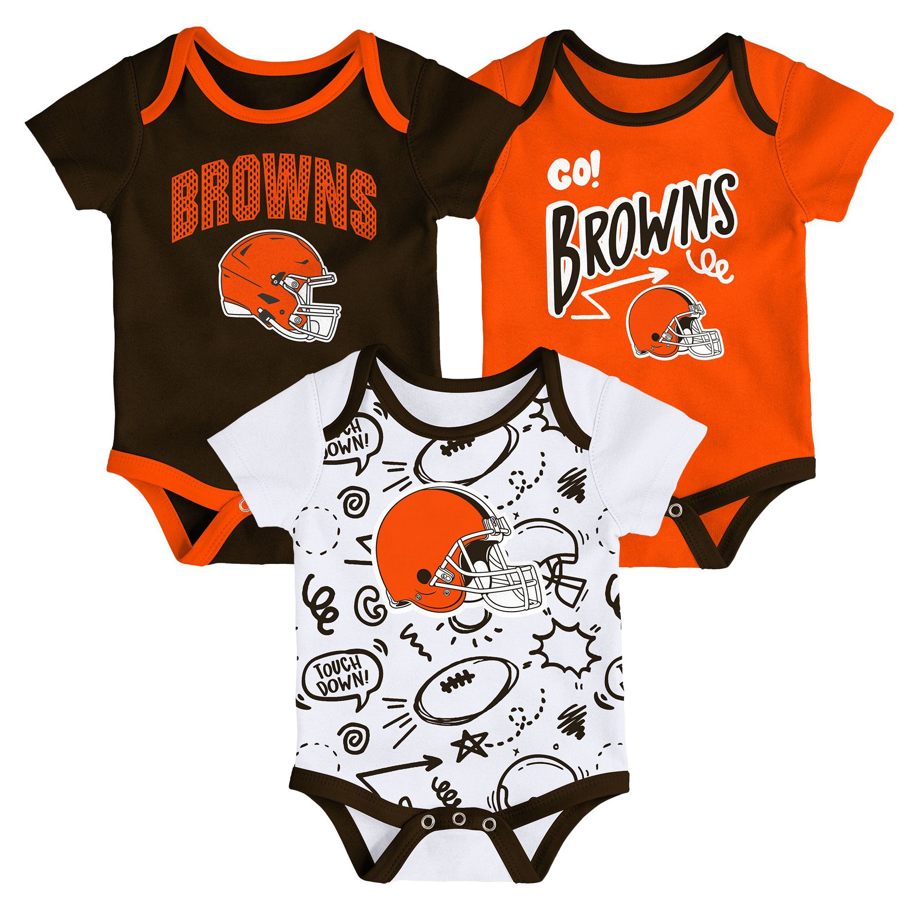 NFL Team Apparel Infant Cleveland Browns Brown Newborn All Day Play 3-Pack Creeper Set product image