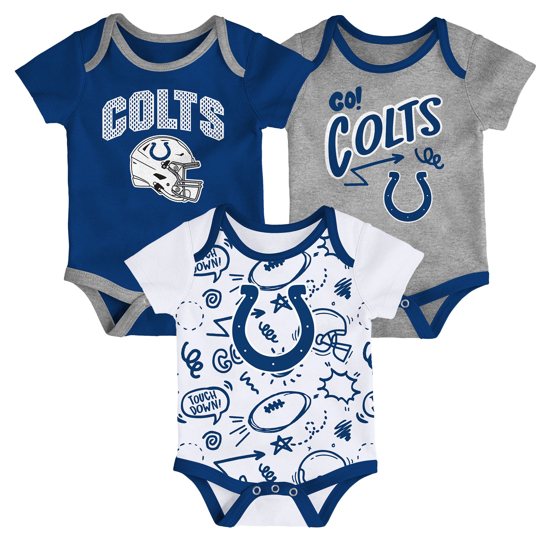 NFL Team Apparel Infant Indianapolis Colts Blue All Day Play 3-Pack Creeper Set product image