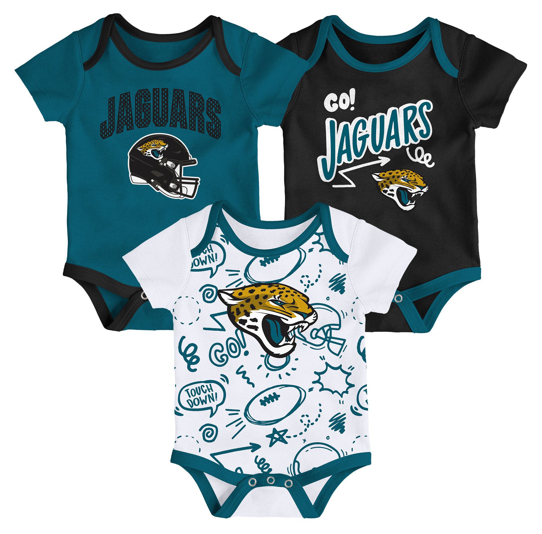 NFL Team Apparel Infant Jacksonville Jaguars Teal Newborn All Day Play 3-Pack Creeper Set product image