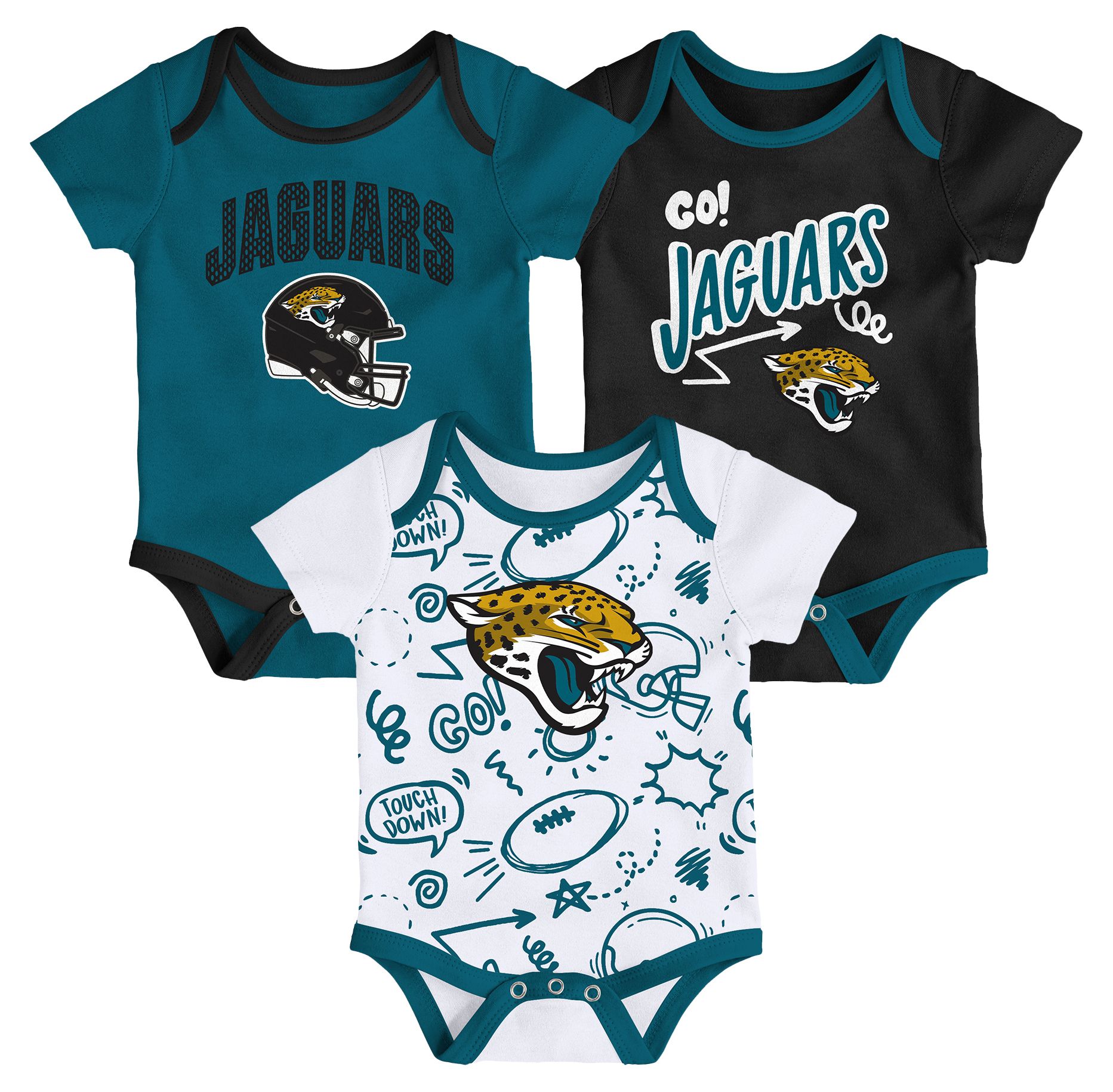 NFL Team Apparel Infant Jacksonville Jaguars Teal All Day Play 3-Pack Creeper Set product image