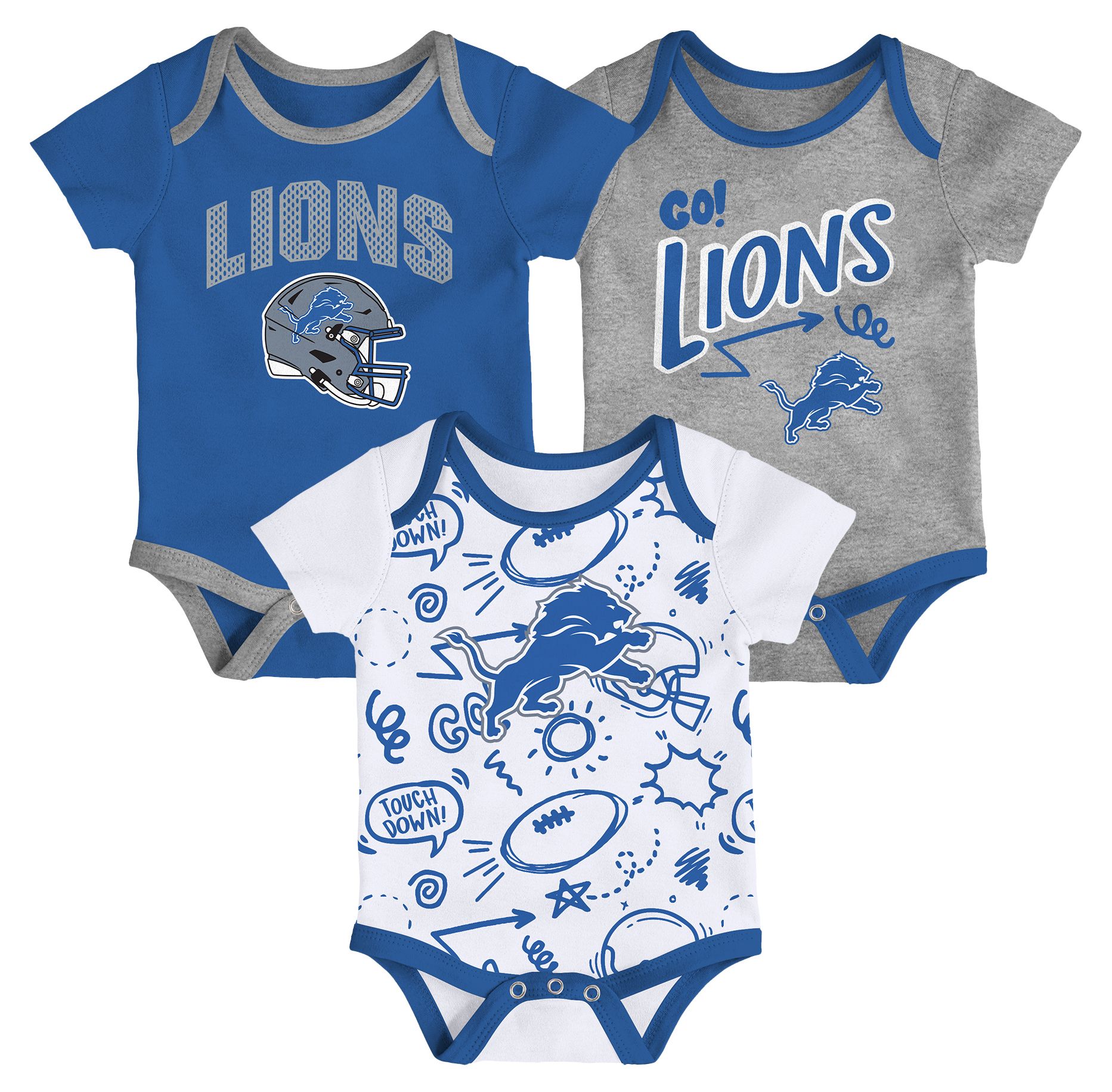 NFL Team Apparel Infant Detroit Lions Blue Spark All Day Play 3-Pack Creeper Set product image