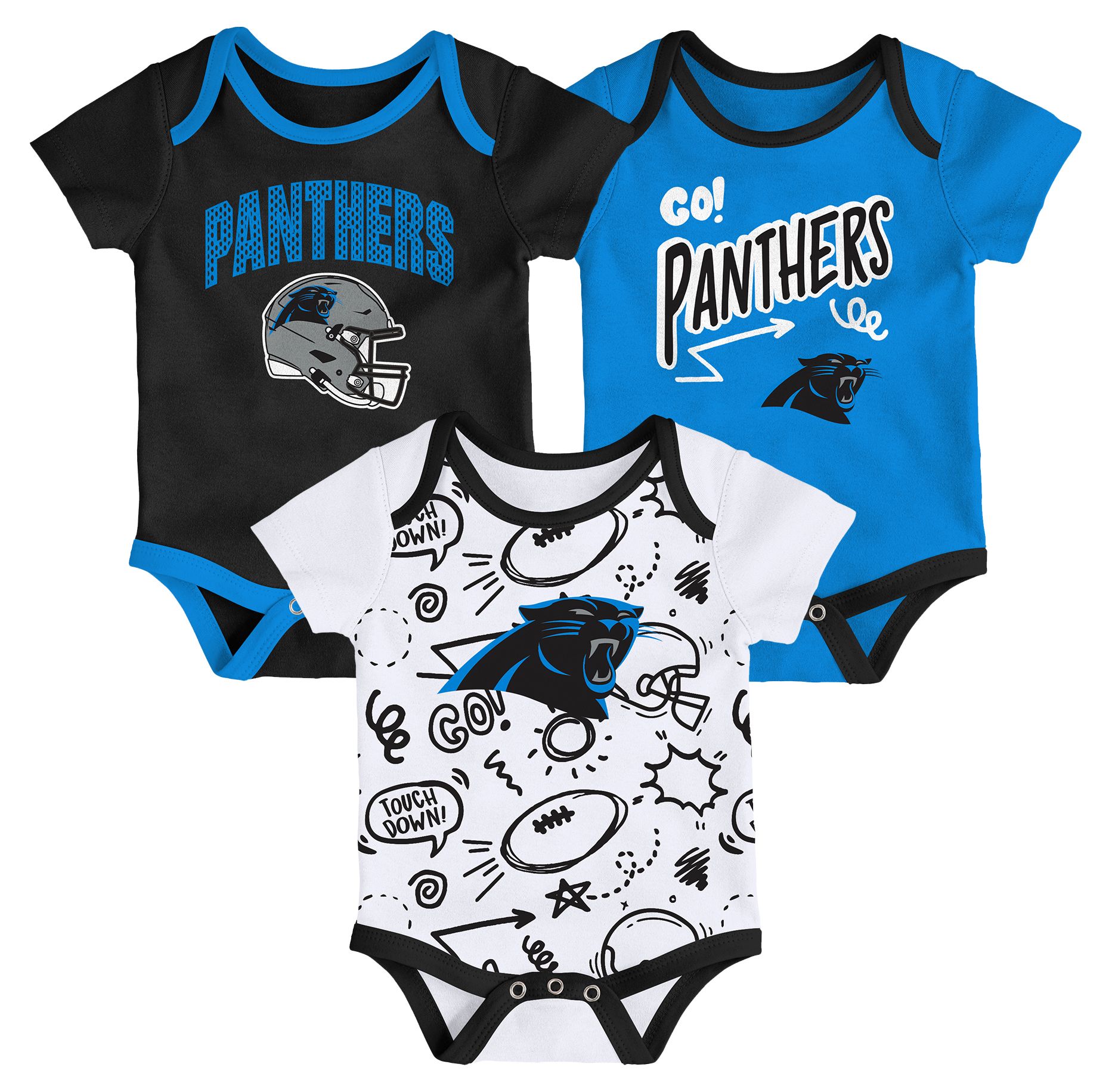 NFL Team Apparel Infant Carolina Panthers Black All Day Play 3-Pack Creeper Set product image