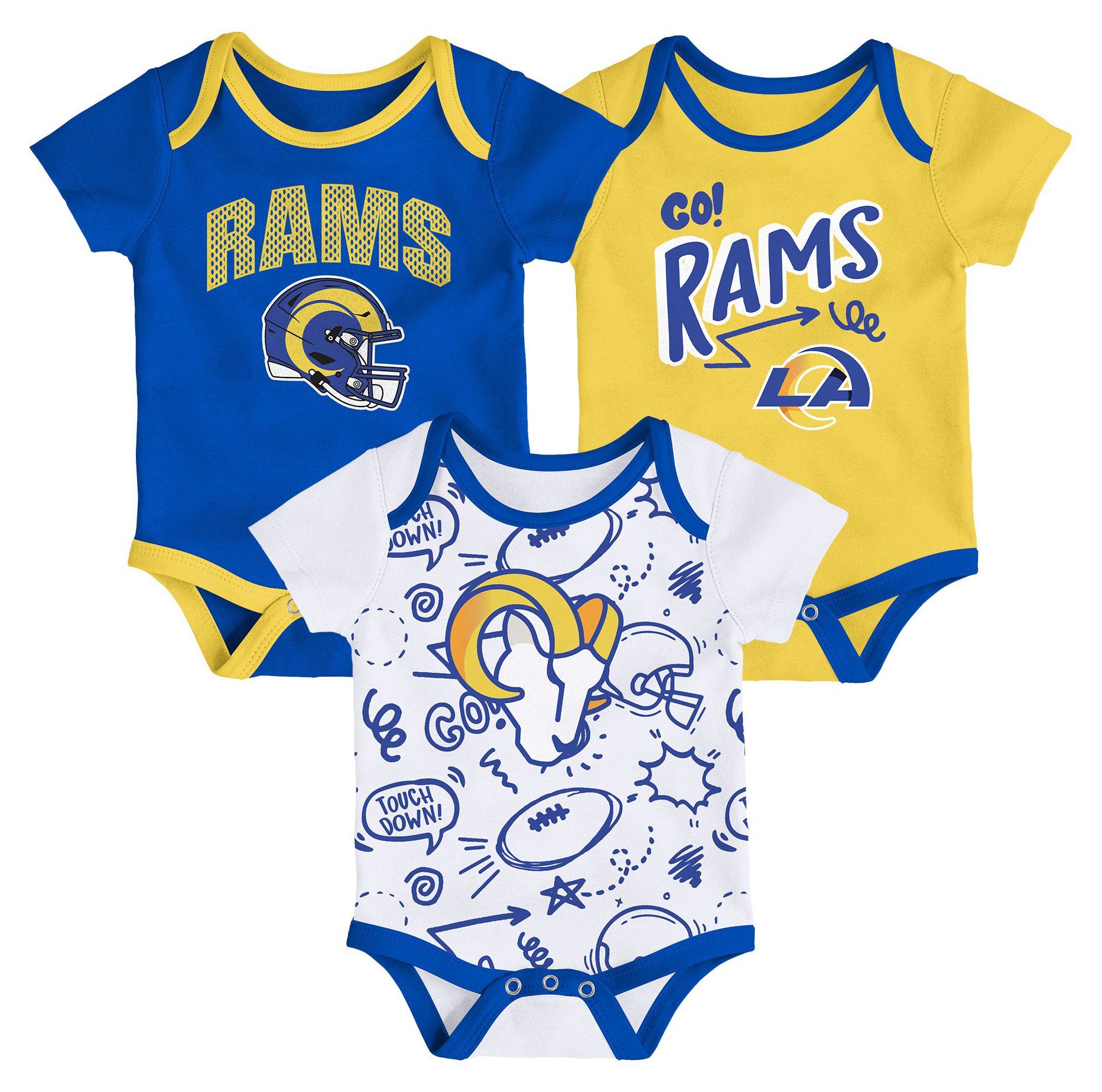 NFL Team Apparel Infant Los Angeles Rams Royal Newborn All Day Play 3-Pack Creeper Set product image