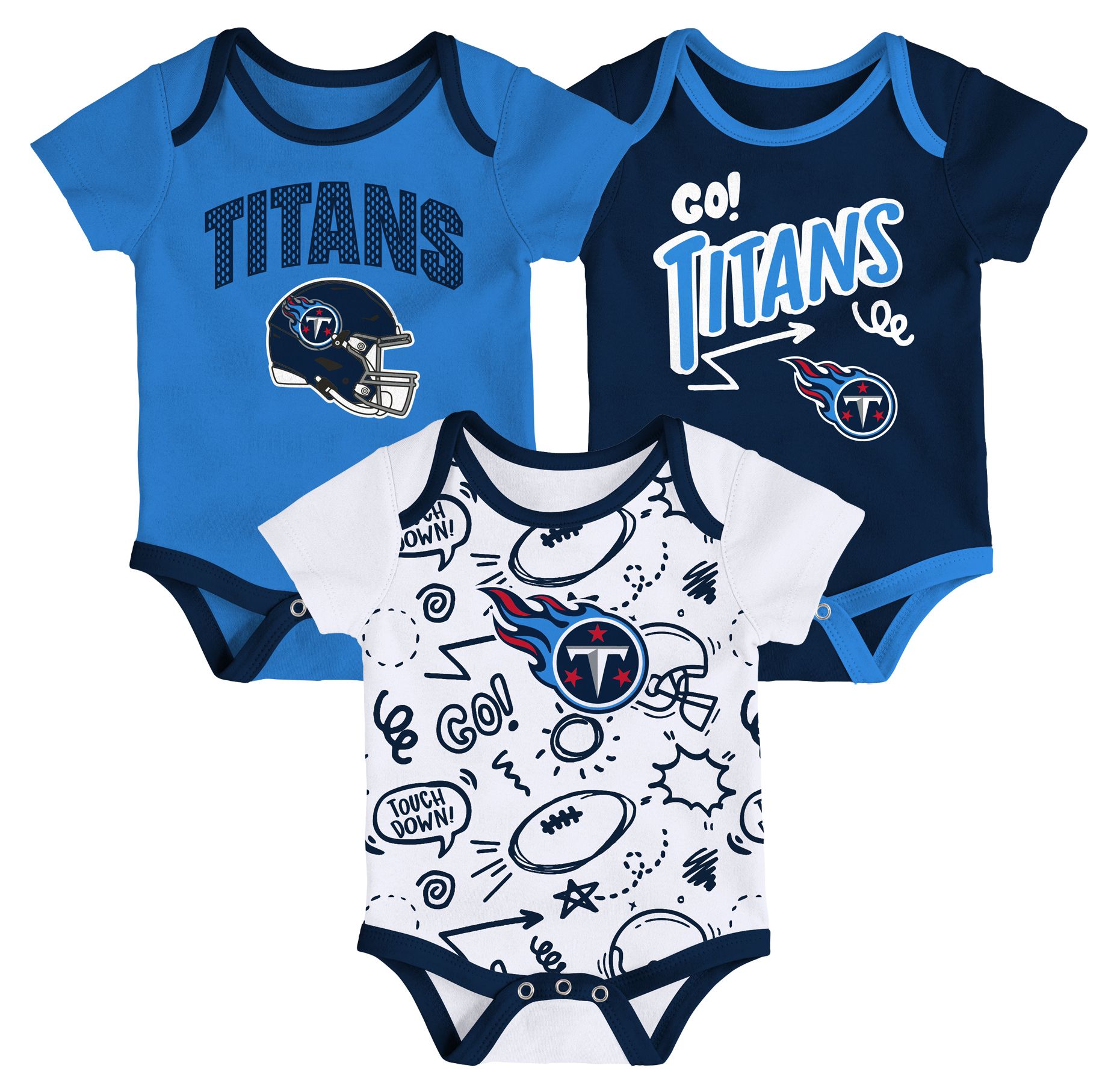 NFL Team Apparel Infant Tennessee Titans Navy All Day Play 3-Pack Creeper Set product image